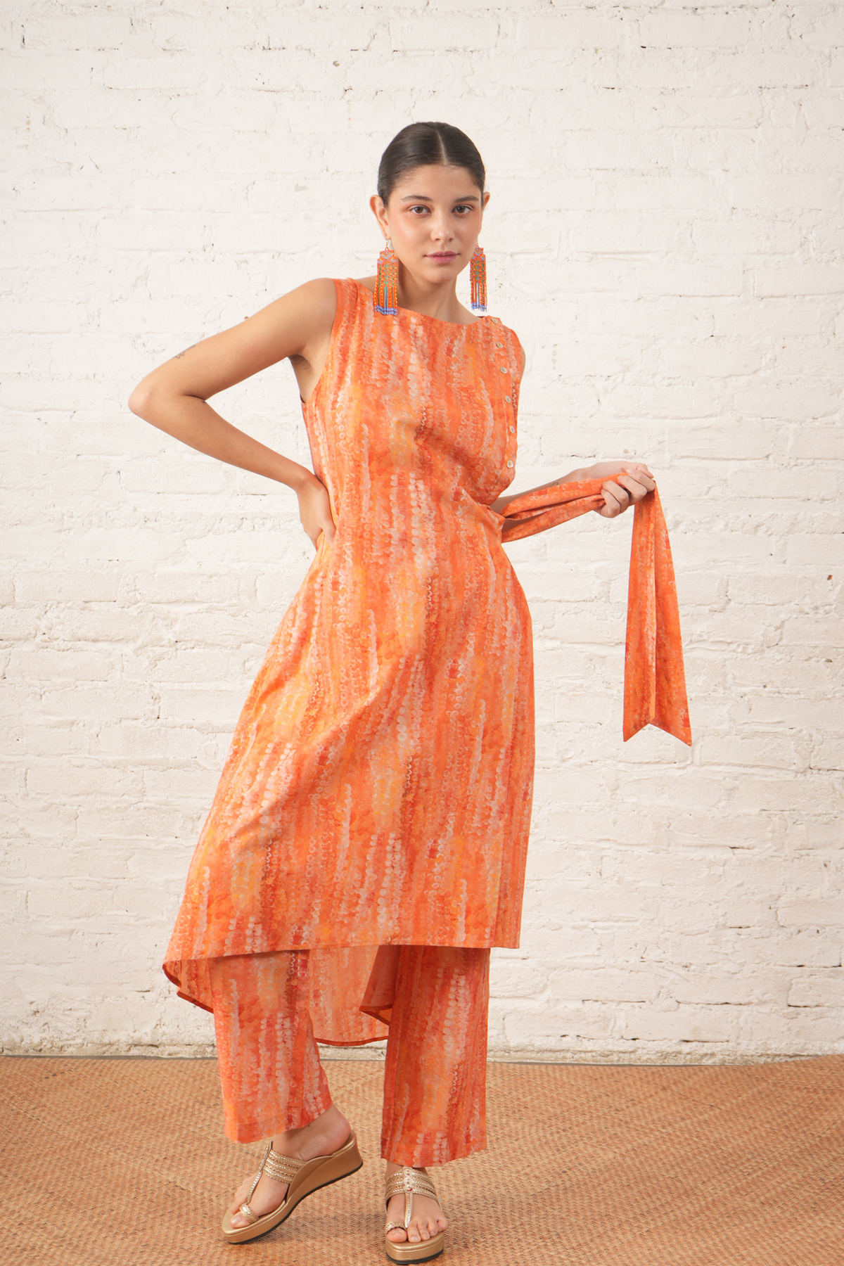Peach Tie-up Tunic Set