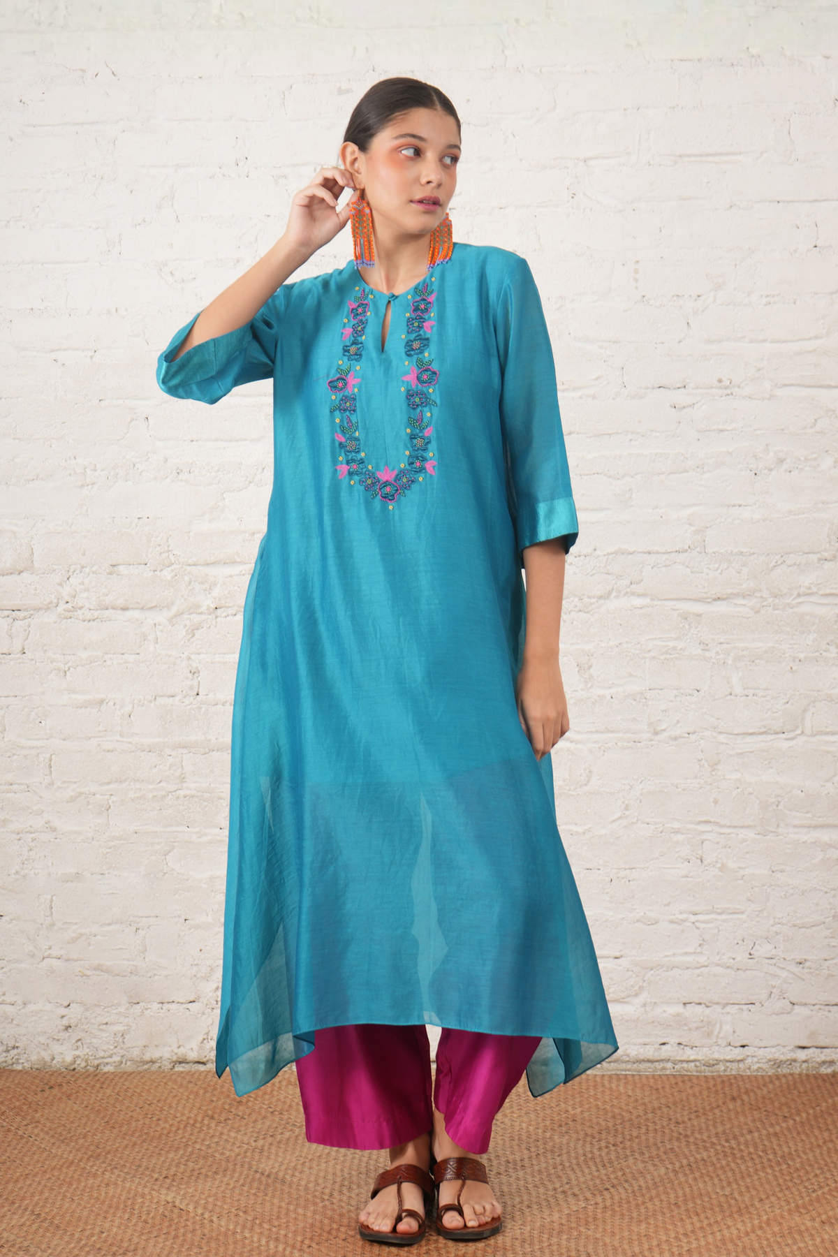 Teal Silk Tunic Set