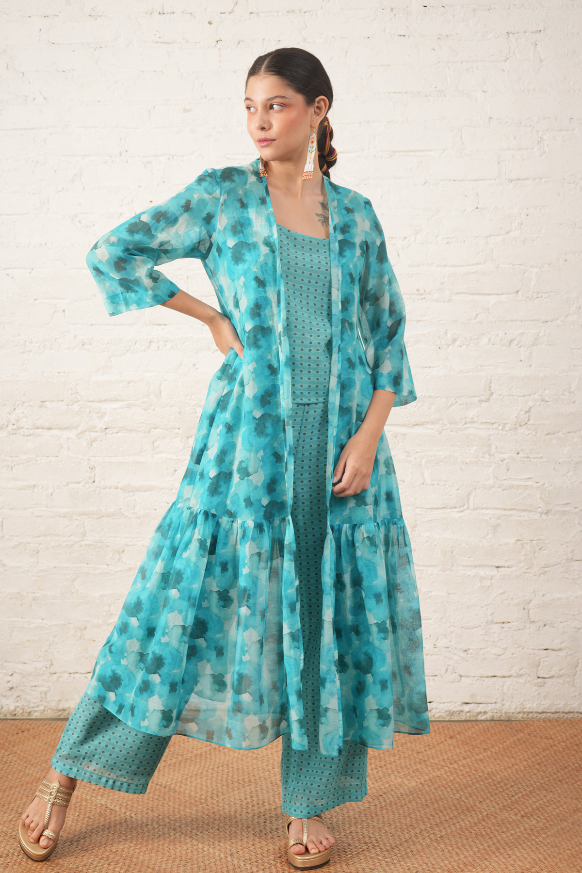 Aqua Printed Jacket Set