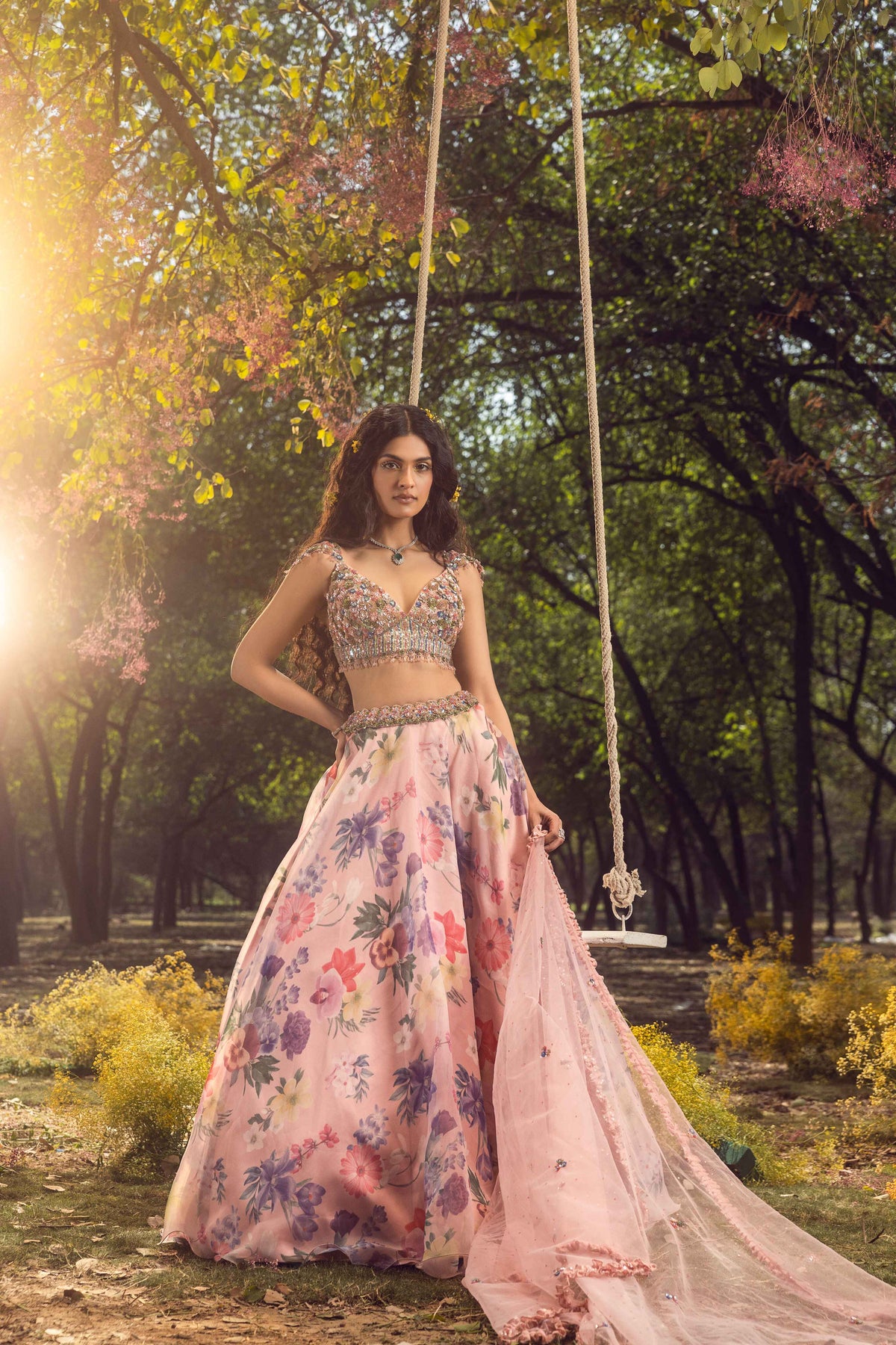 Pink Floral Printed Lehenga set