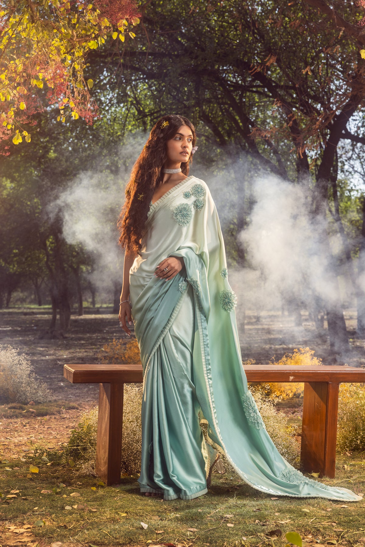 Aqua Blue Ombre Saree