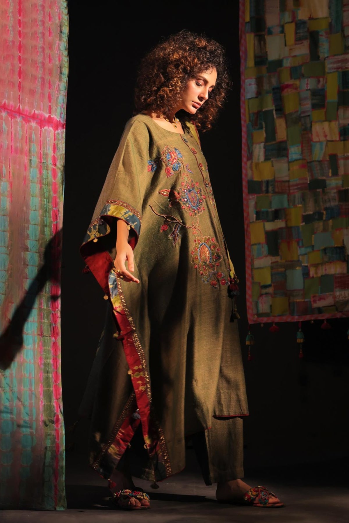 Feezah Wool Kaftan Shirt With Stole