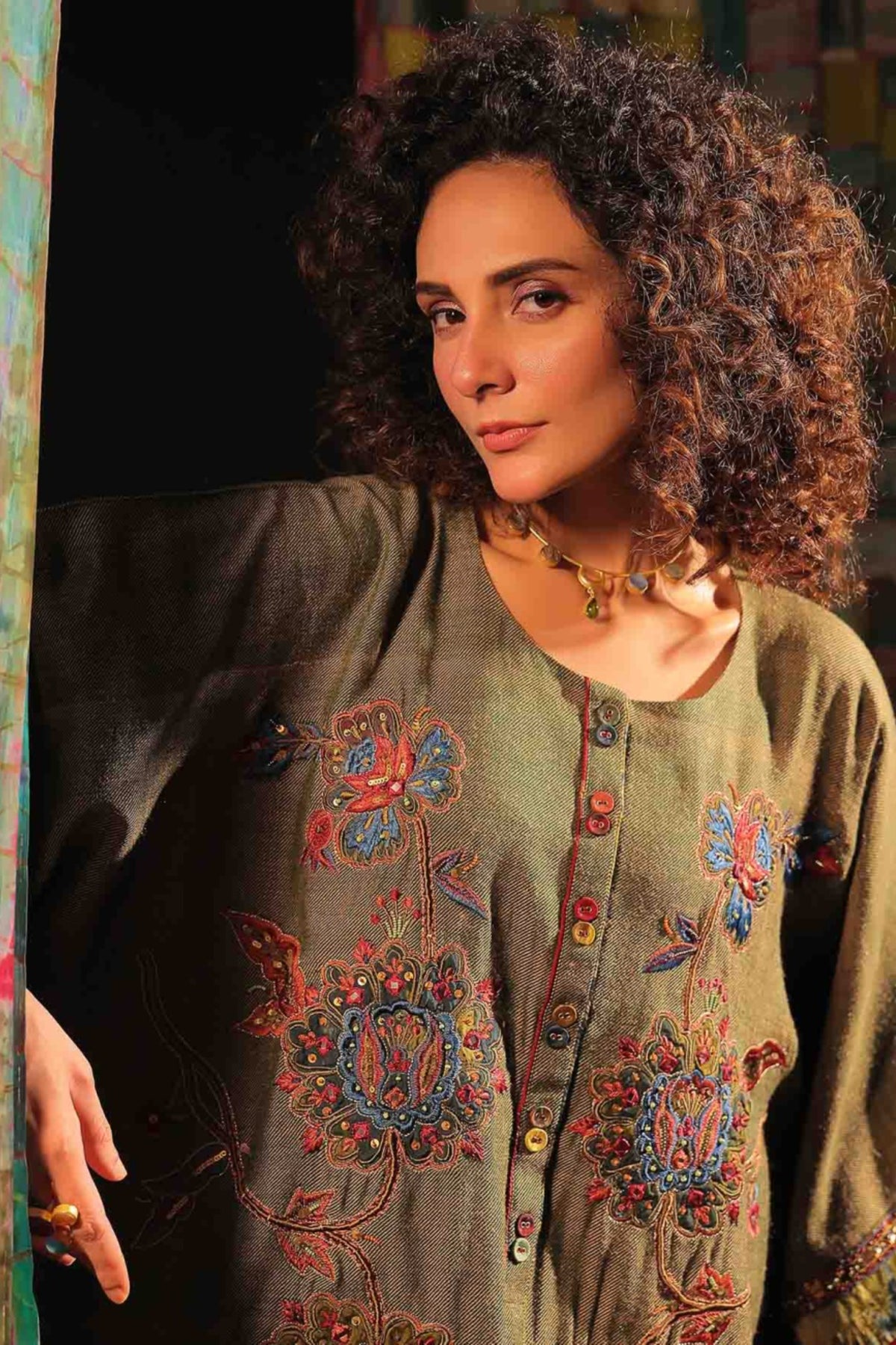 Feezah Wool Kaftan Shirt With Stole
