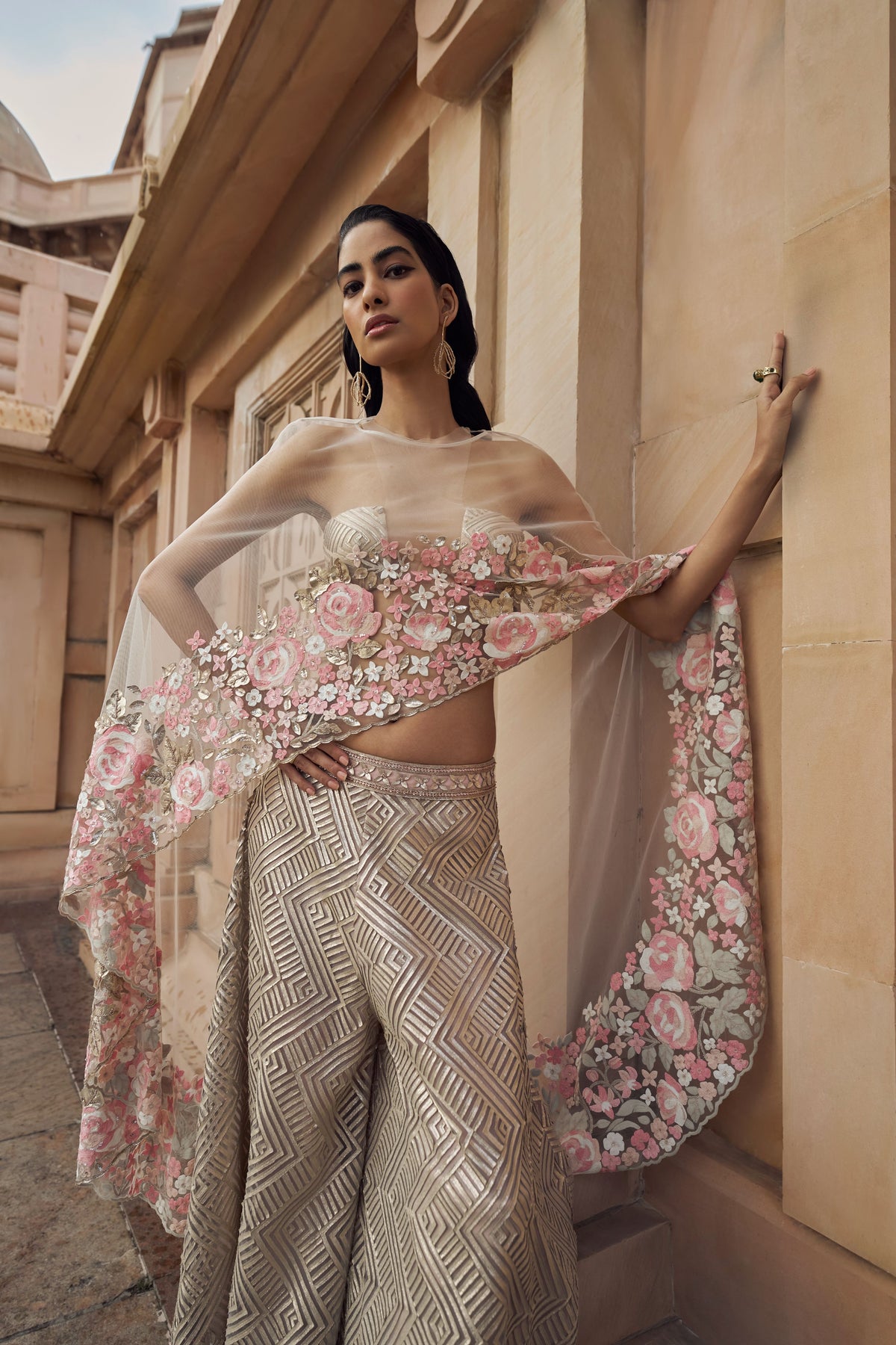 Zora Hand Embellished Cape Set