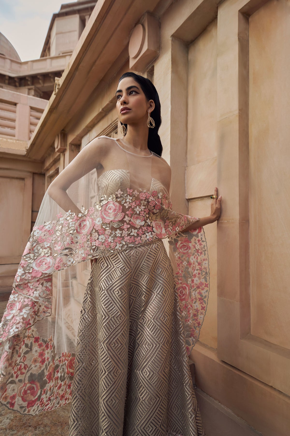 Zora Hand Embellished Cape Set