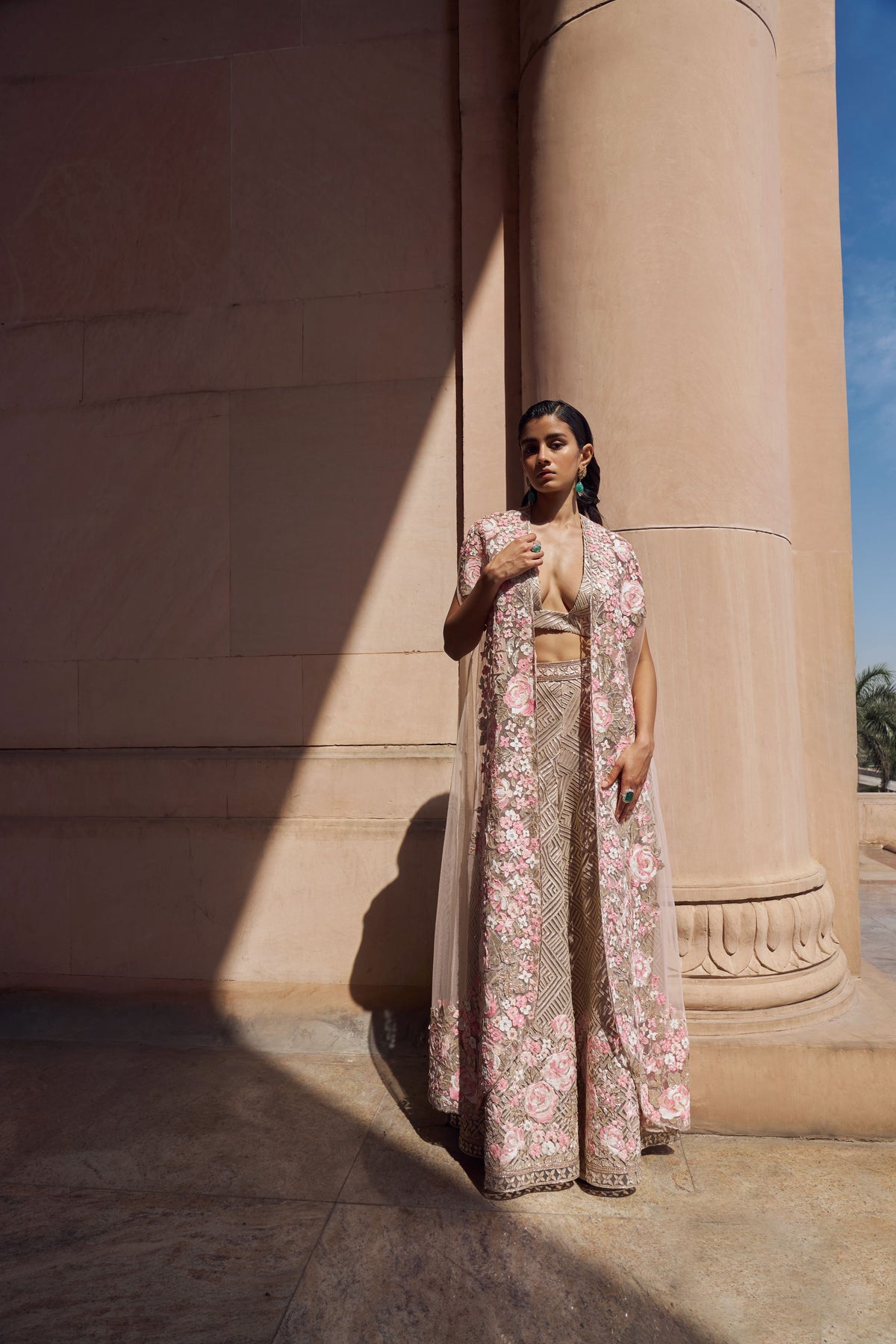 Zora Pink Nude Cape Set