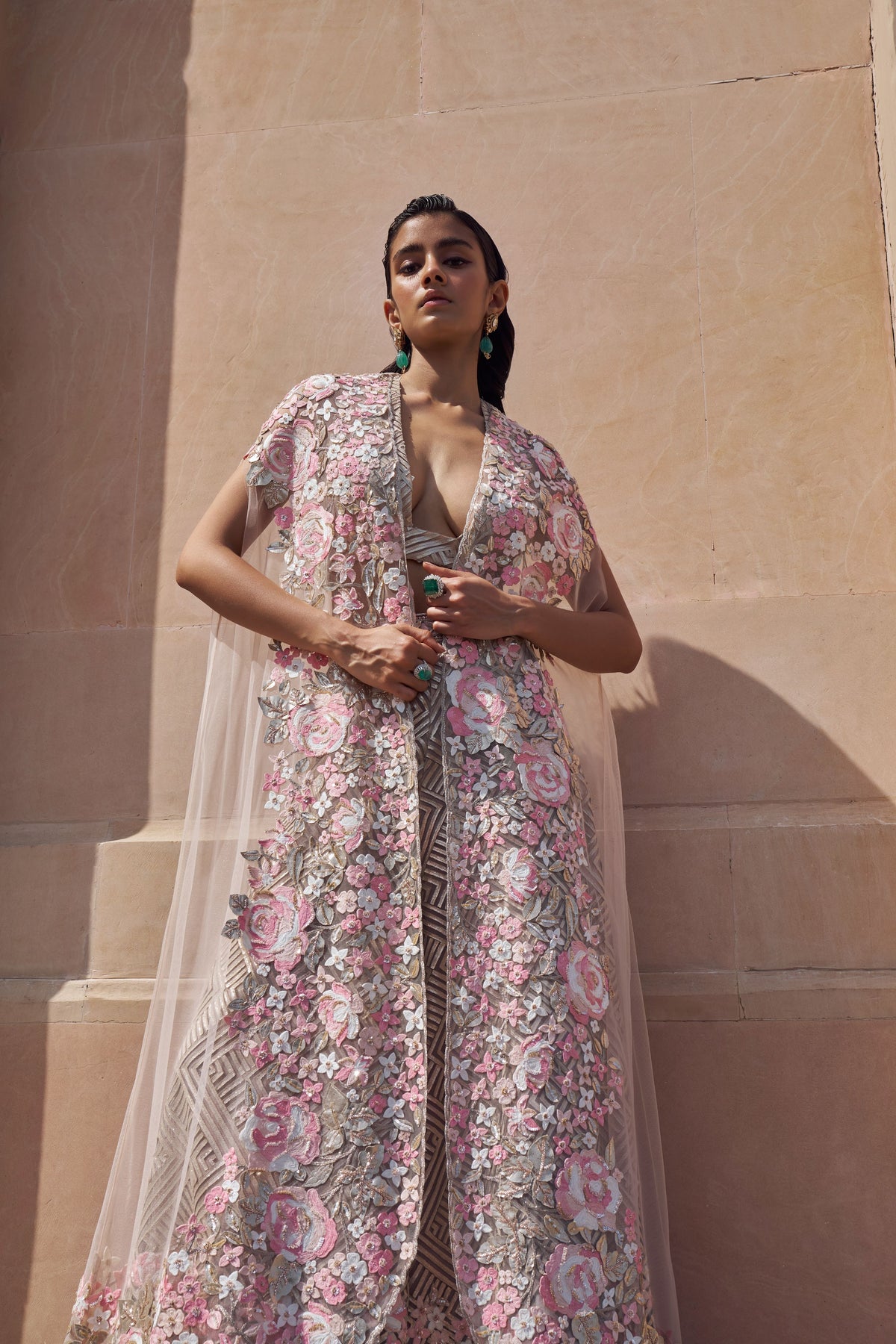 Zora Pink Nude Cape Set
