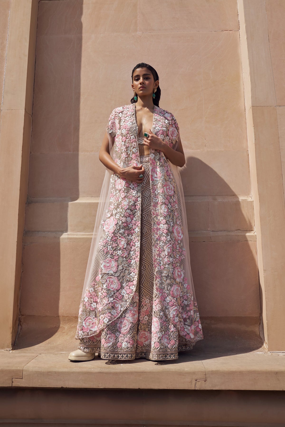 Zora Pink Nude Cape Set