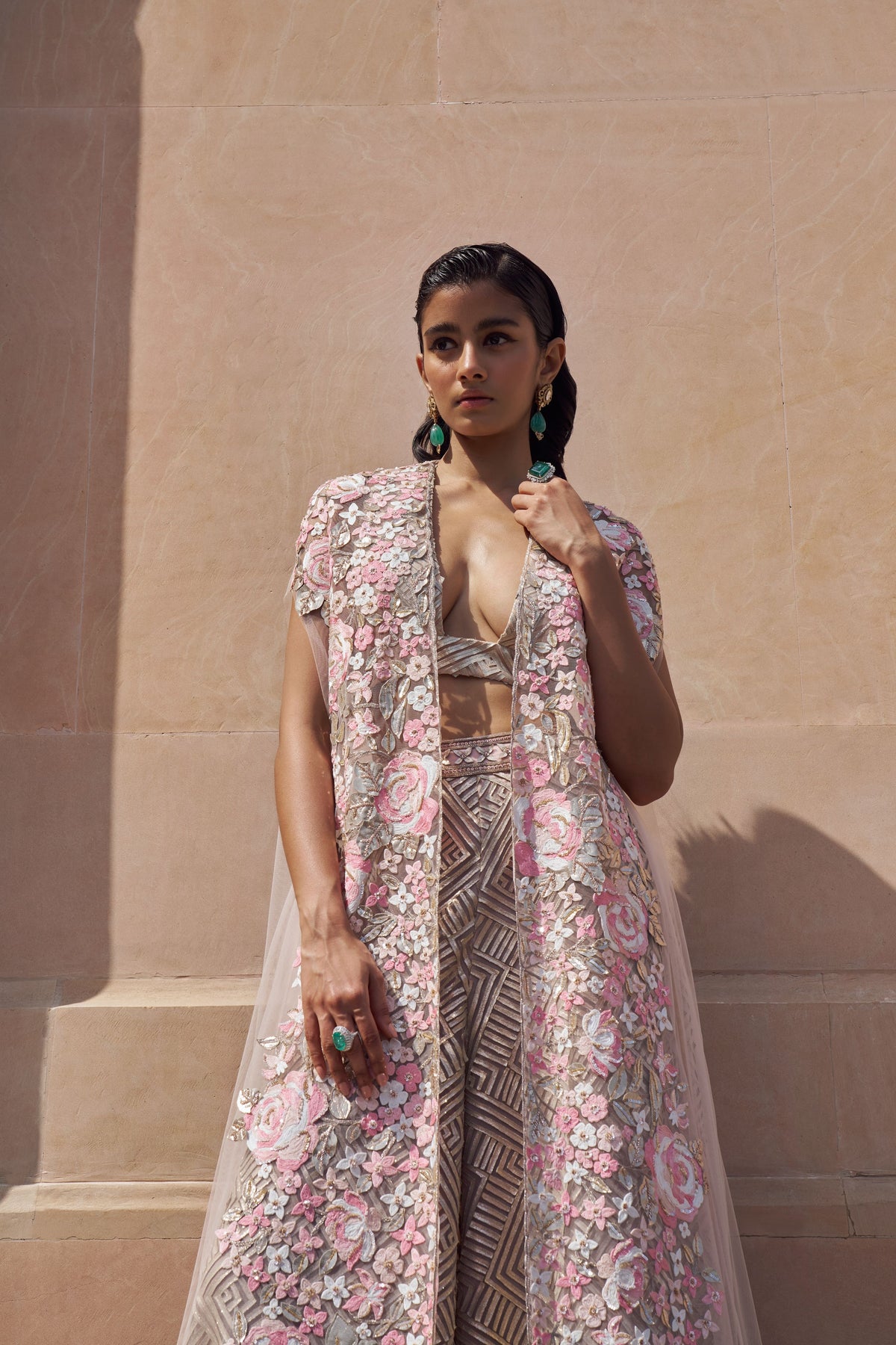Zora Pink Nude Cape Set