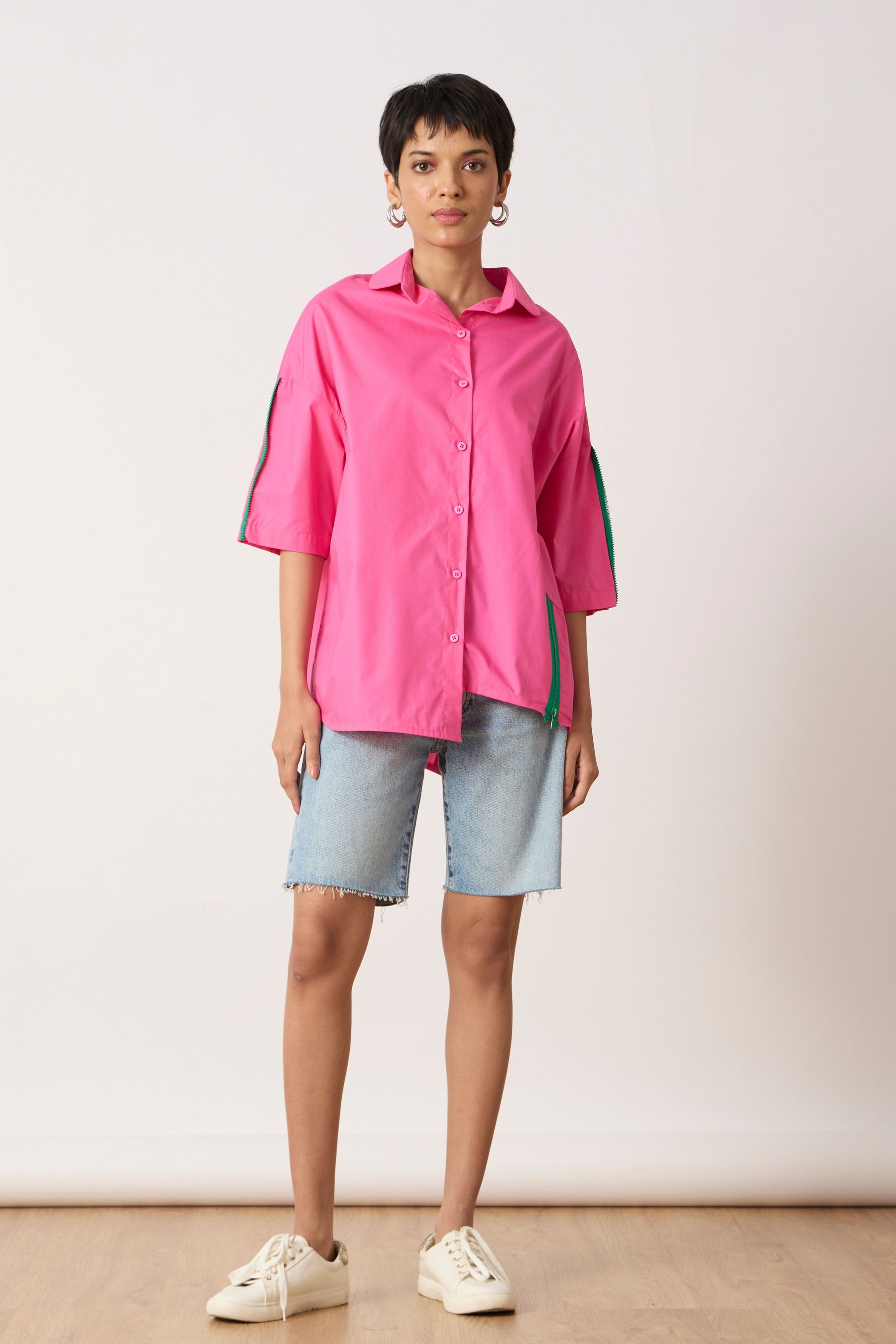 Pink shirt khaki shorts on sale