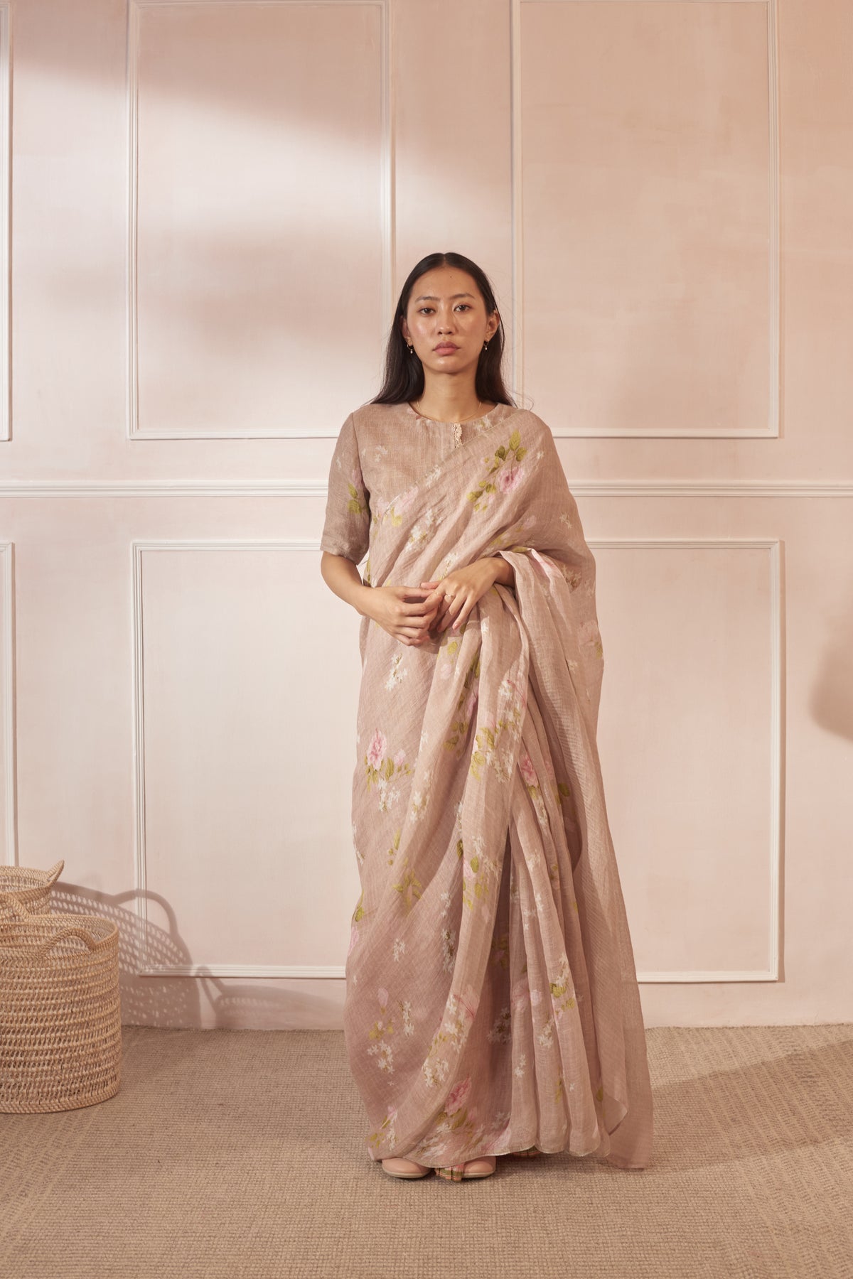 Hibiscus linen sari