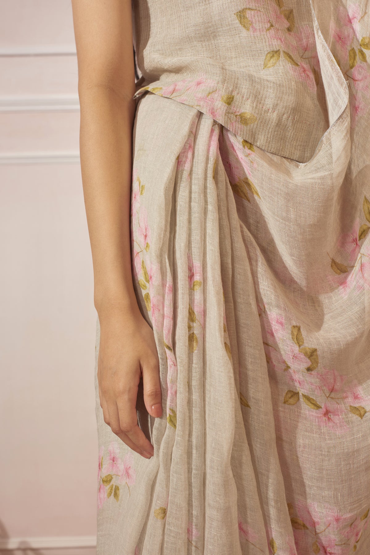 Bougainvillea pale green linen sari