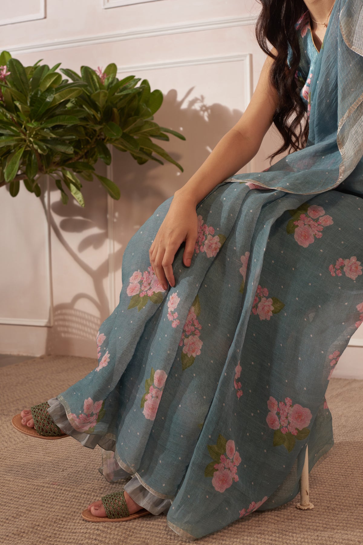 Hazari mogra linen sari