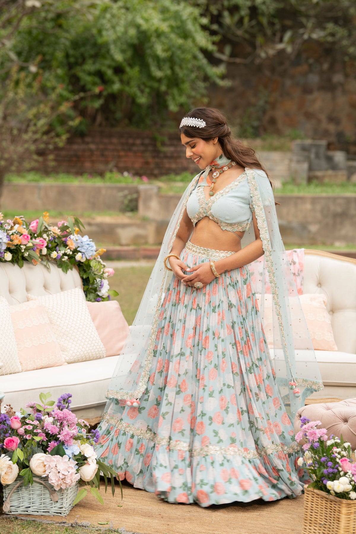 Blue Citrus Rose Lehenga