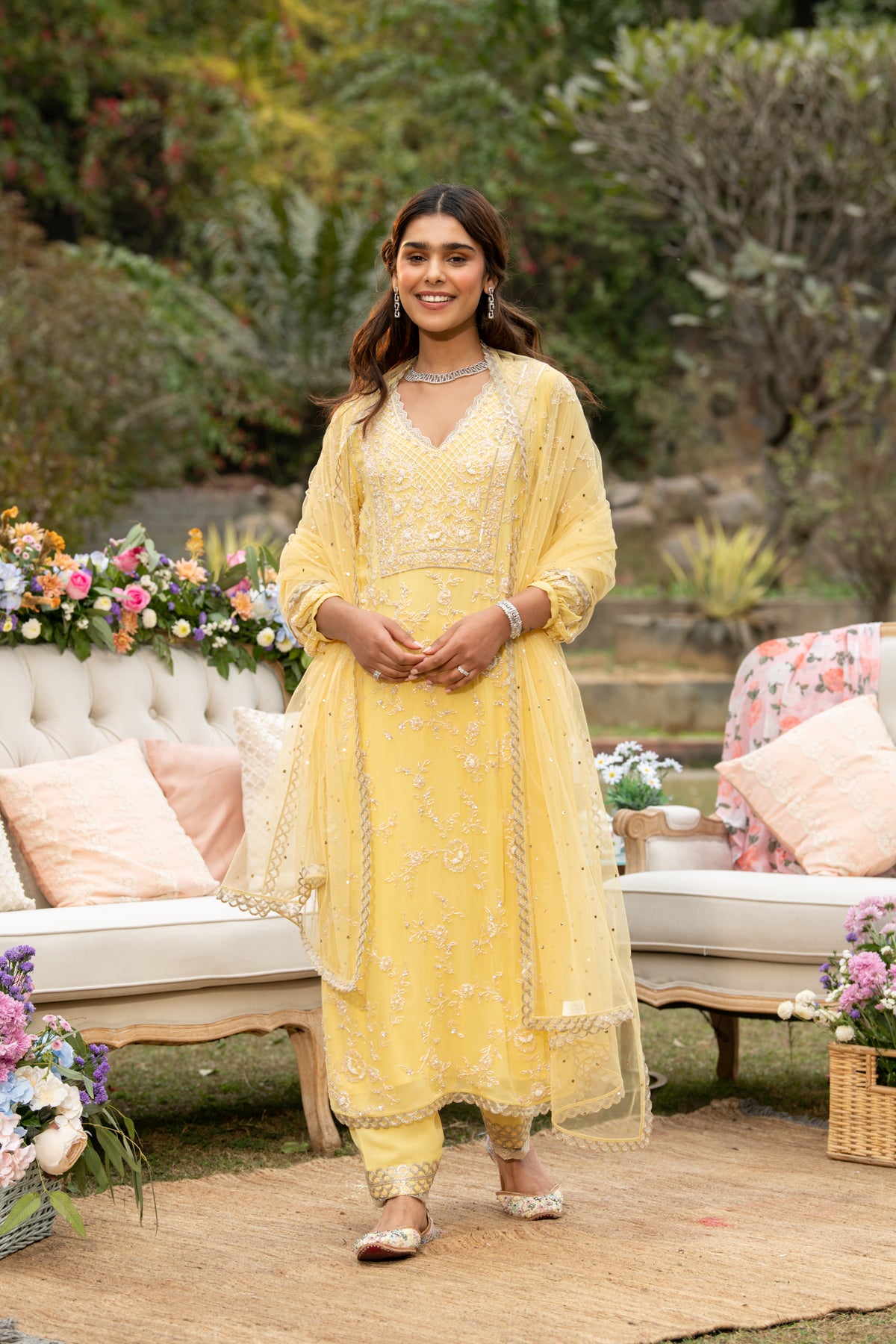 Yellow Uncut Rose Kurta Set