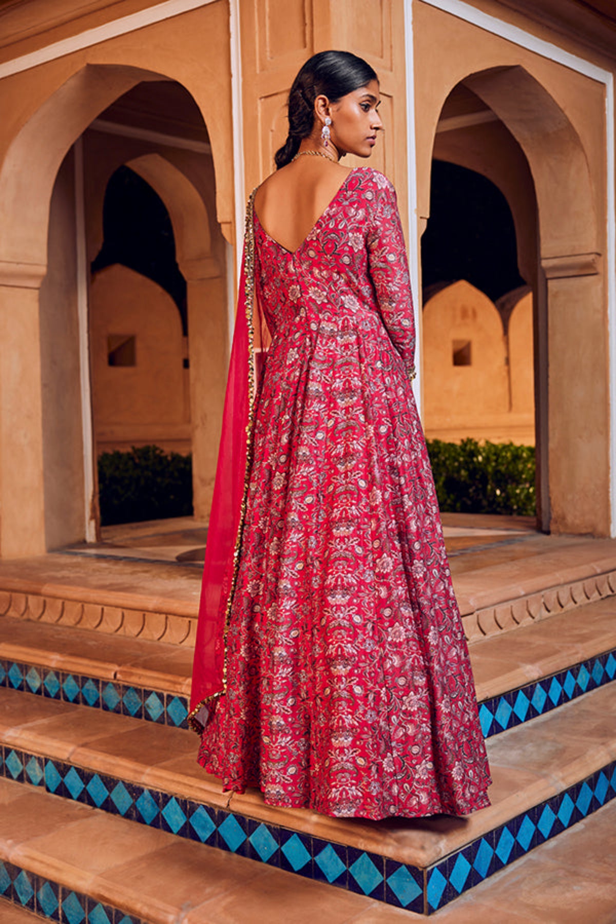 Retro Love Pink Embellished Printed Anarkali Set