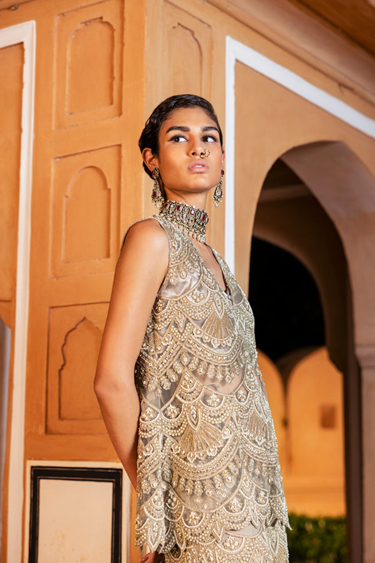 Retro Love Gold Embellished Garara Jacket Set