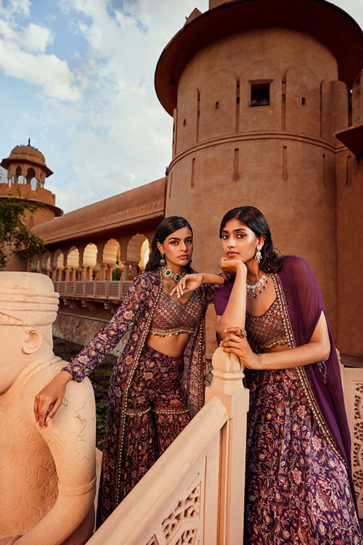 Retro Love Solid Purple Embellished Cape Set