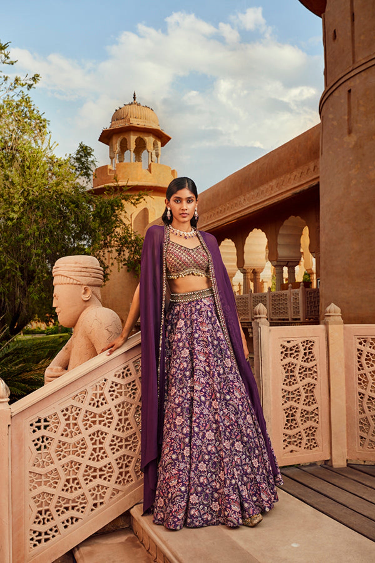 Retro Love Solid Purple Embellished Cape Set