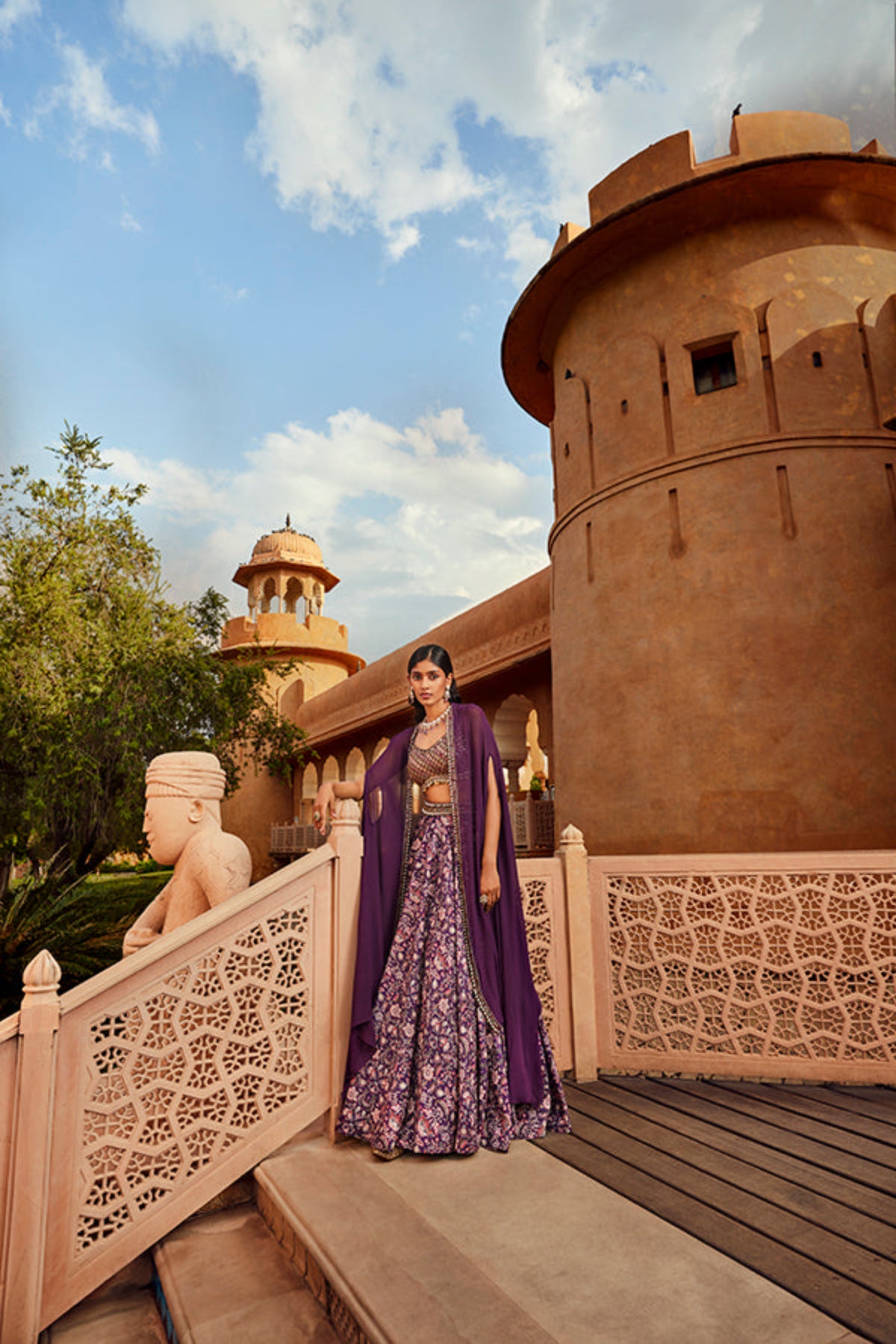 Retro Love Solid Purple Embellished Cape Set