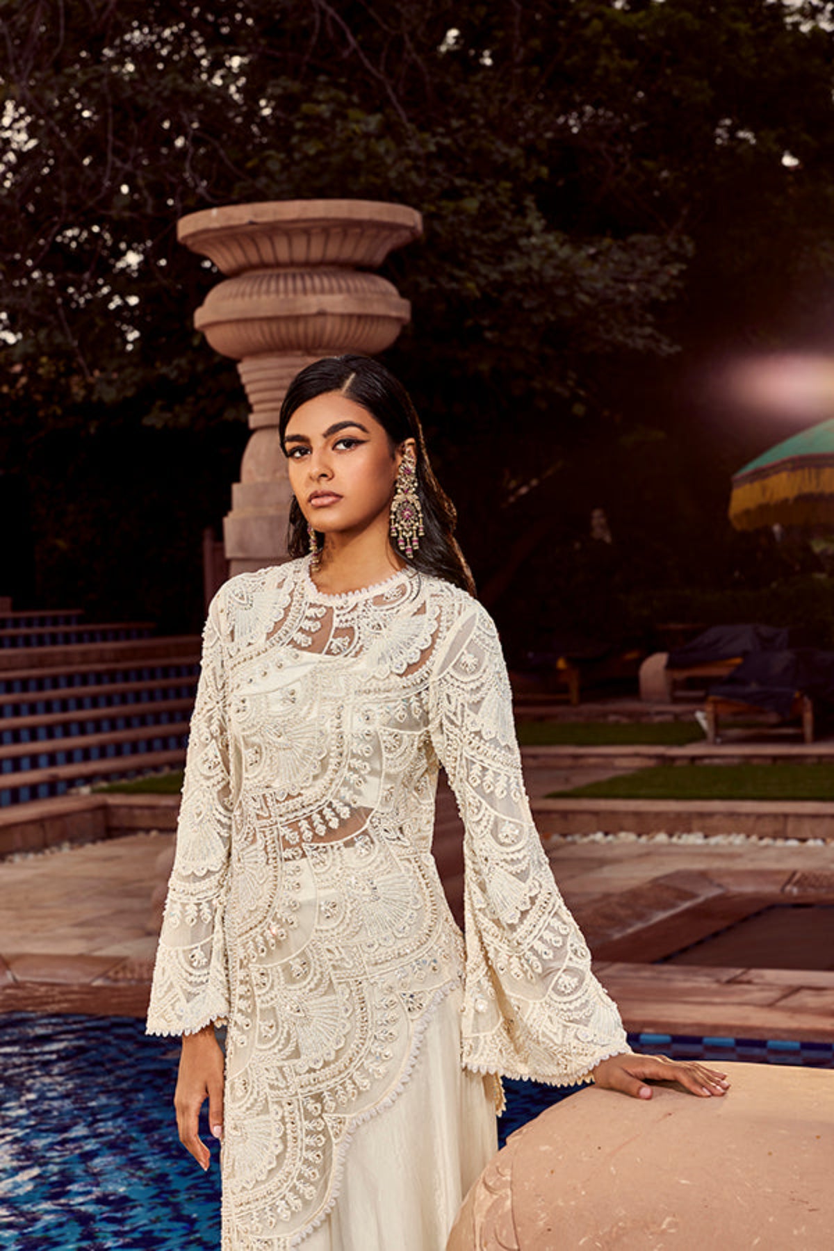 Retro Love Ivory Scallop Embroidered Asymmetric Kurta Set