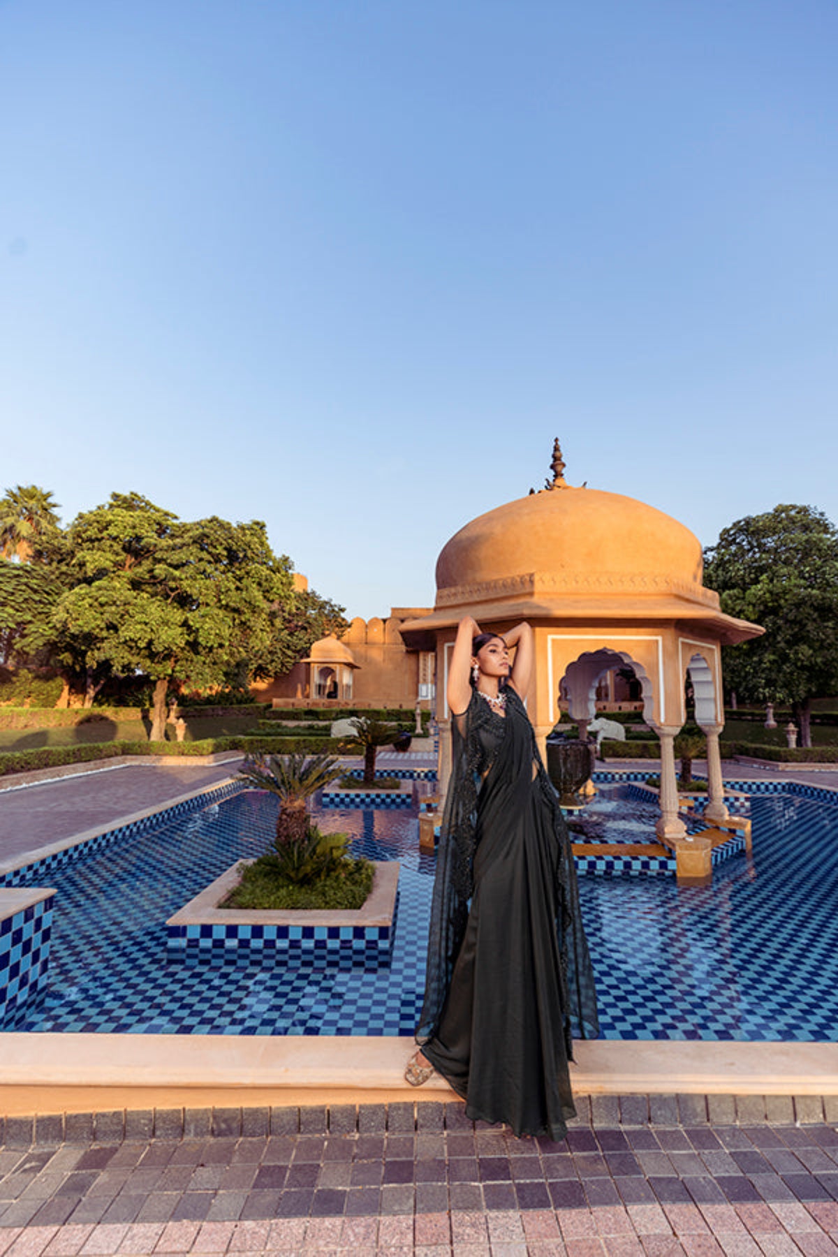 Retro Love Black Pre Draped Saree Set With Scallop Embellished Jacket