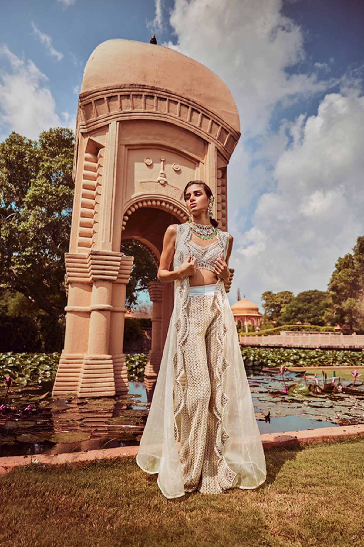 Retro Love Ivory Scallop Embellished Long Jacket Set