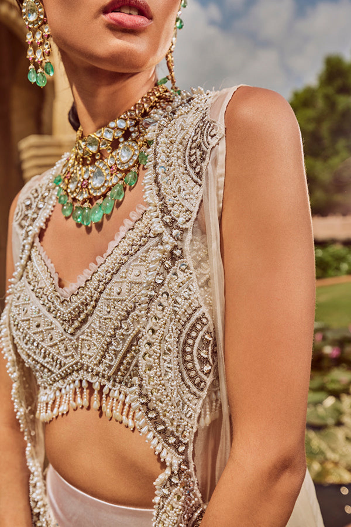 Retro Love Ivory Scallop Embellished Long Jacket Set