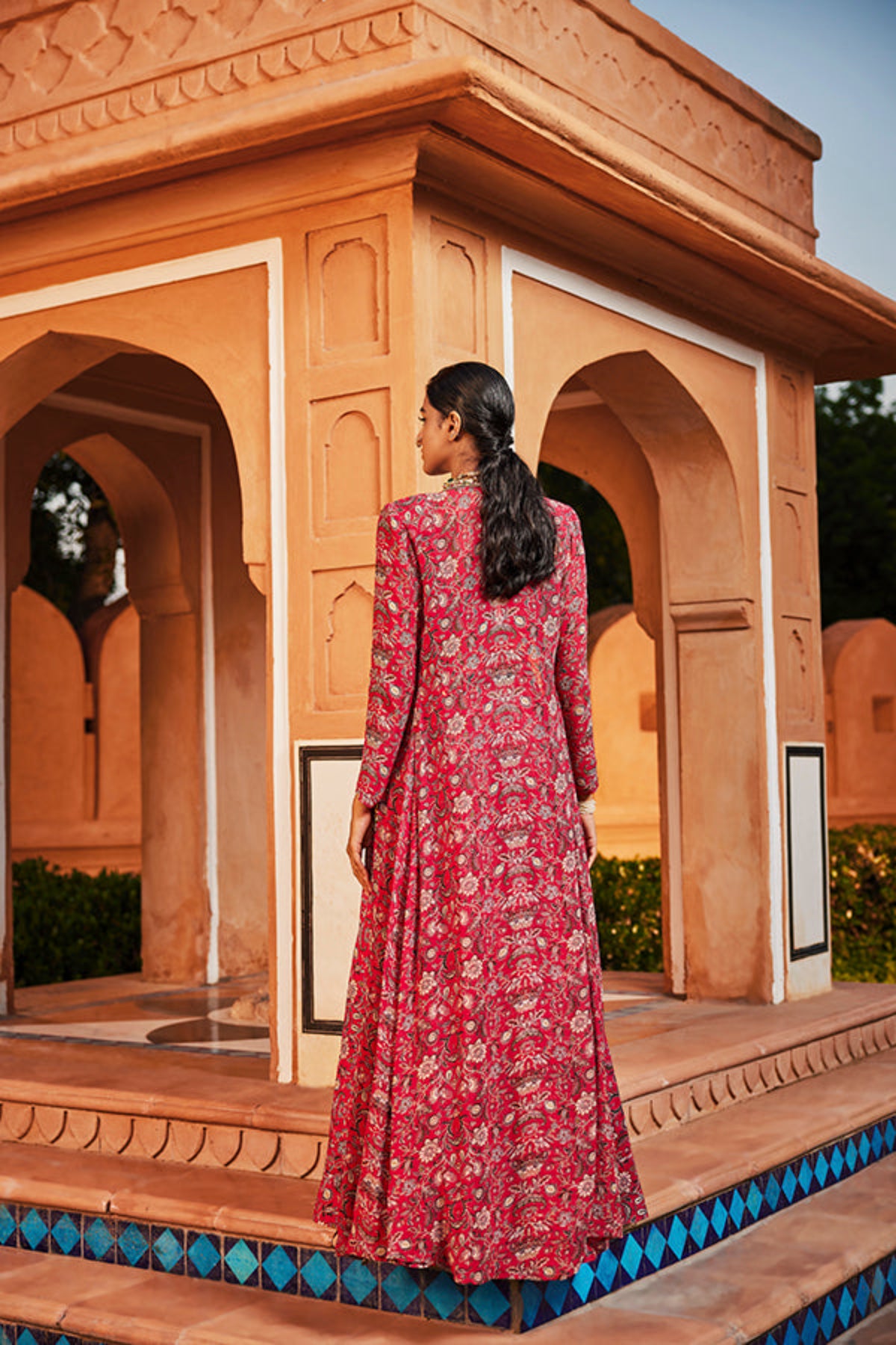 Retro Love Pink Embellished Printed Jacket &amp; Skirt Set