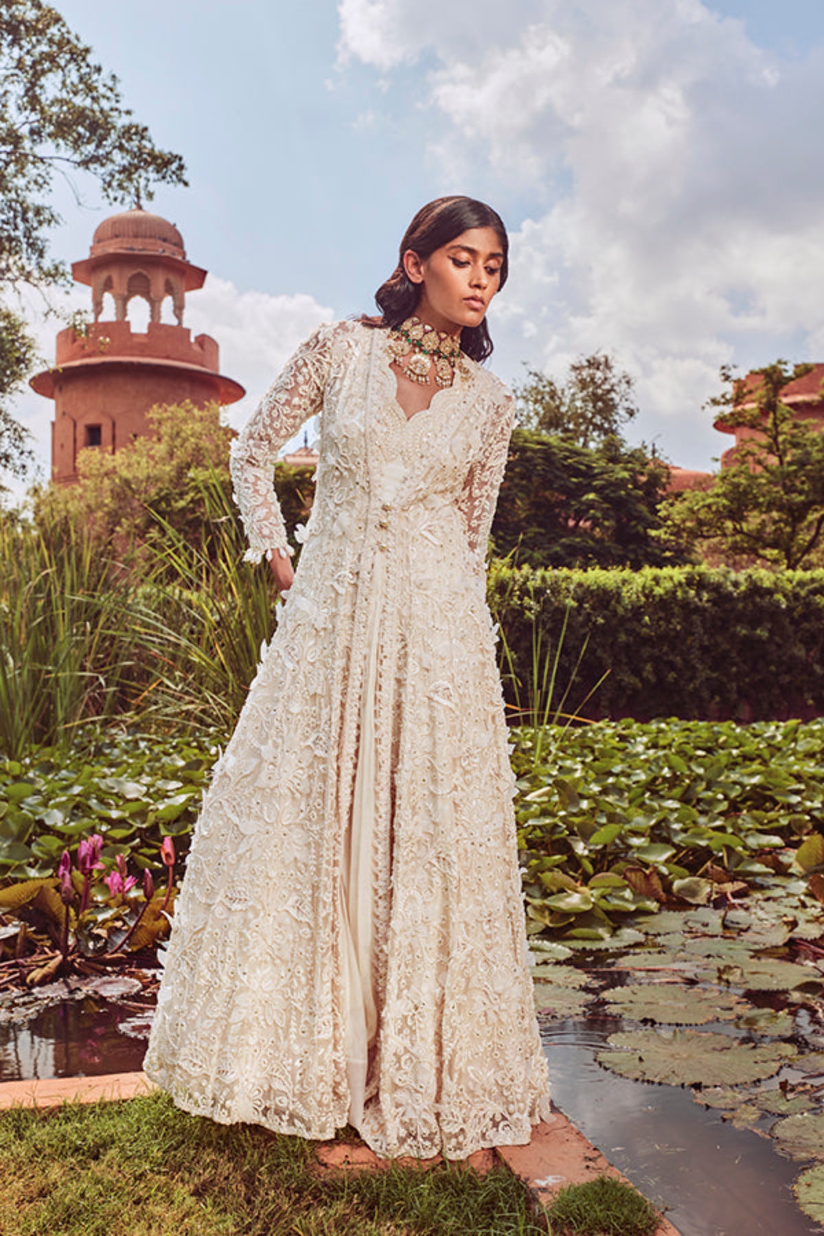 Retro Love Ivory 3d Embellished Anarkali Jacket Set
