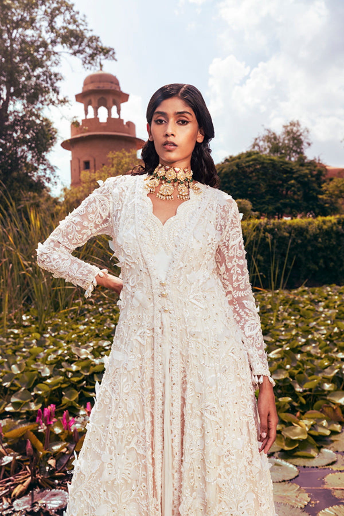 Retro Love Ivory 3d Embellished Anarkali Jacket Set