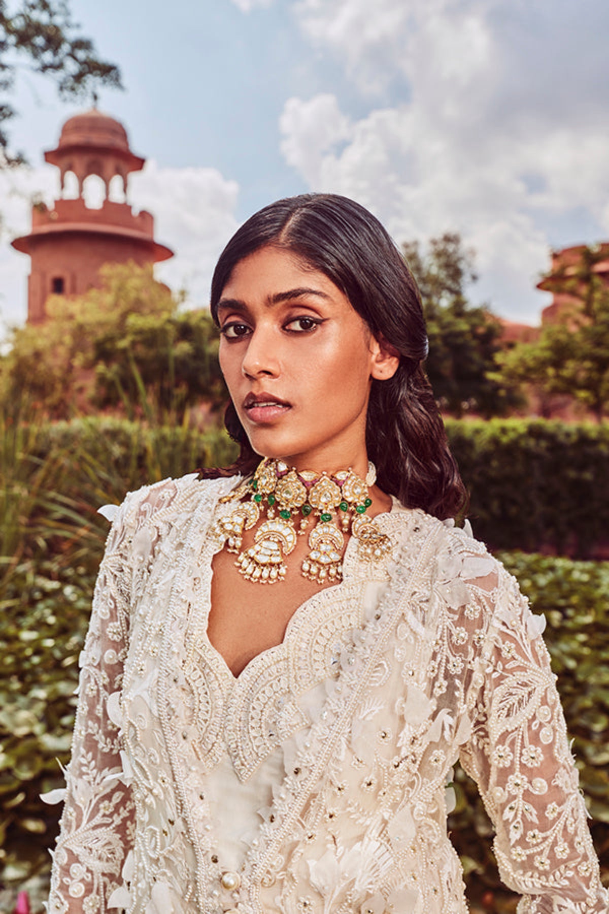Retro Love Ivory 3d Embellished Anarkali Jacket Set