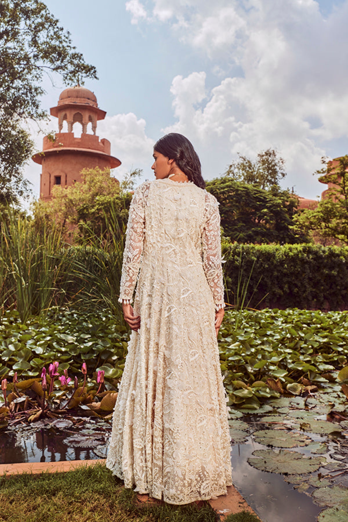 Retro Love Ivory 3d Embellished Anarkali Jacket Set
