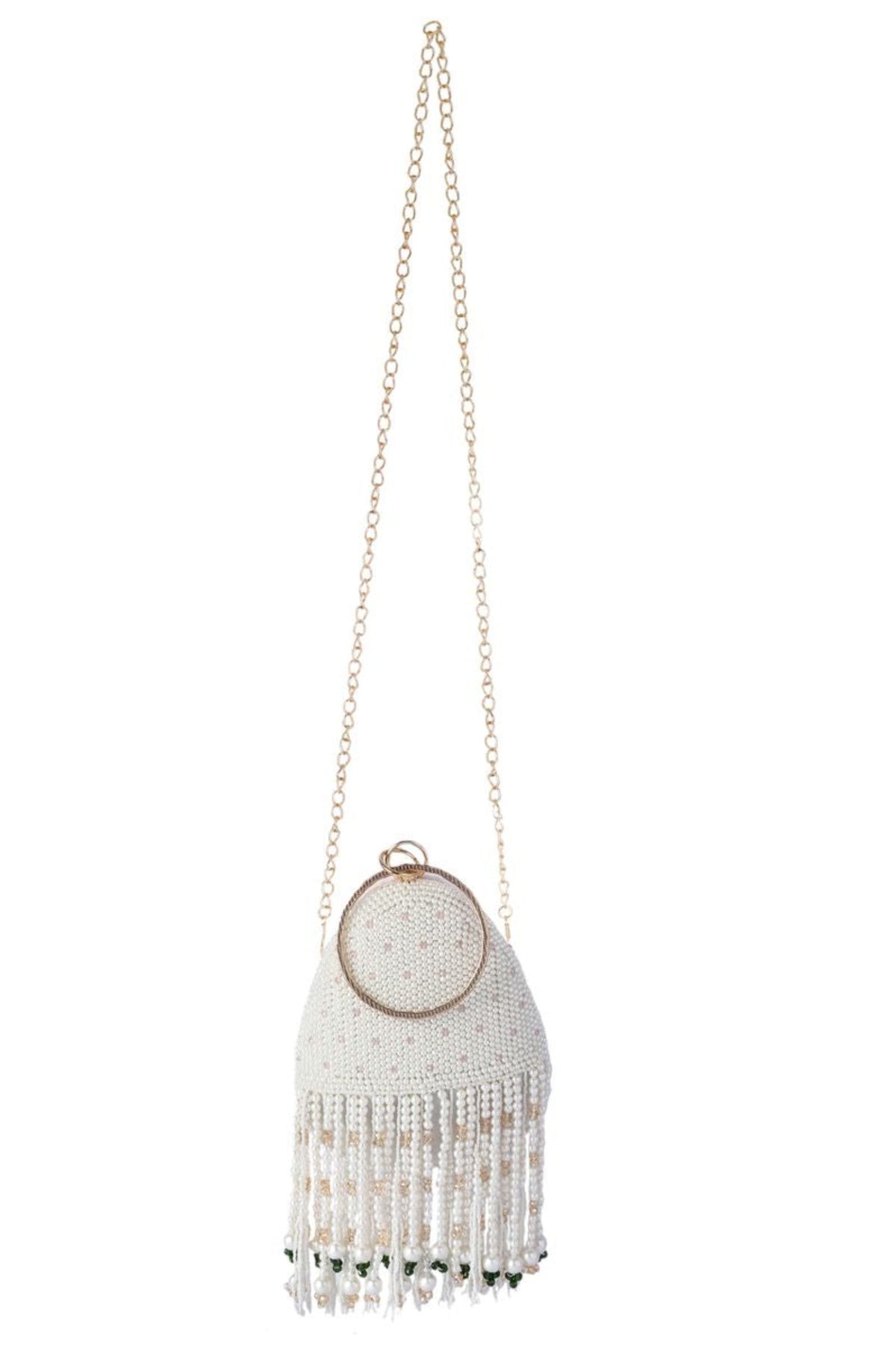 La perle handembroidered tassel clutch