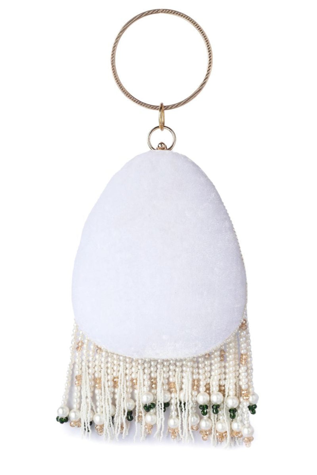 La perle handembroidered tassel clutch