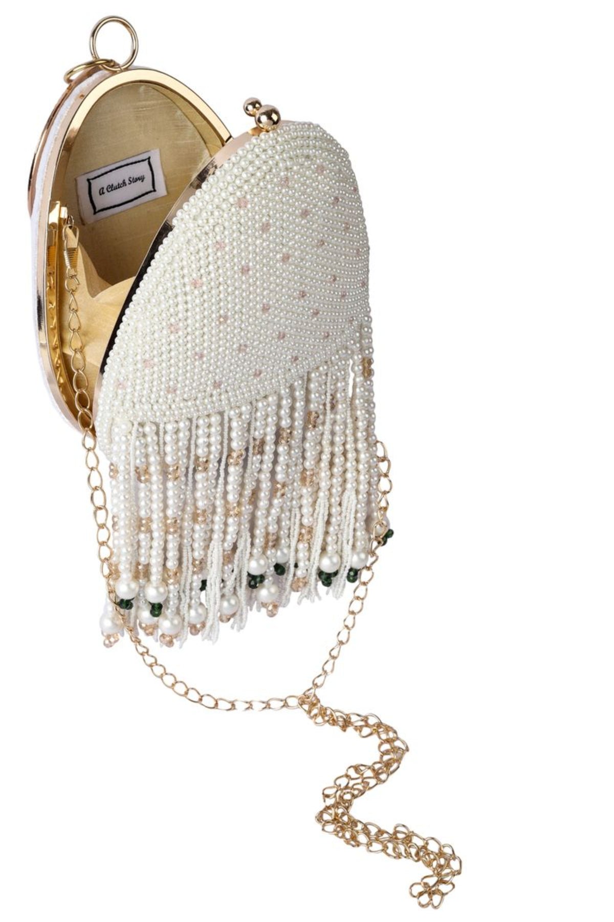 La perle handembroidered tassel clutch