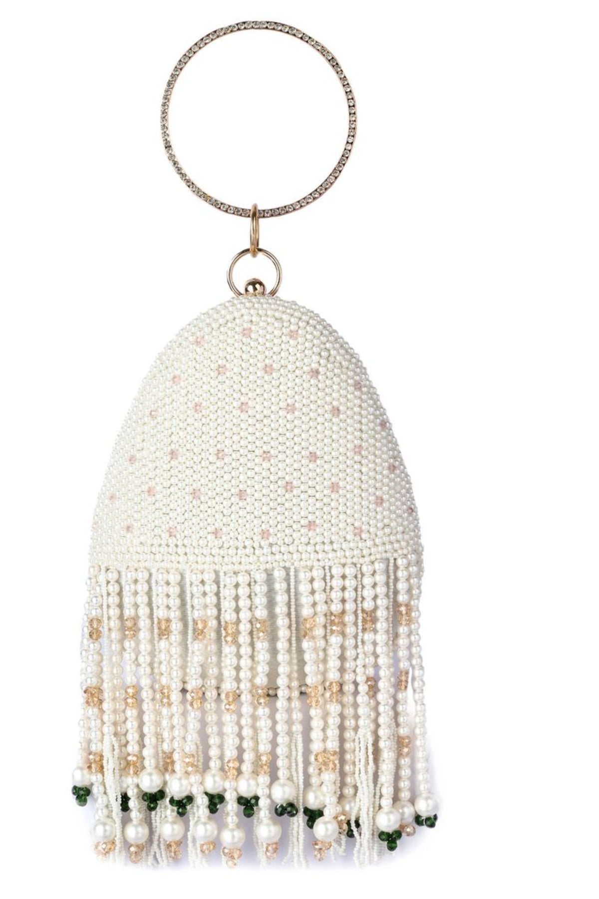 La perle handembroidered tassel clutch