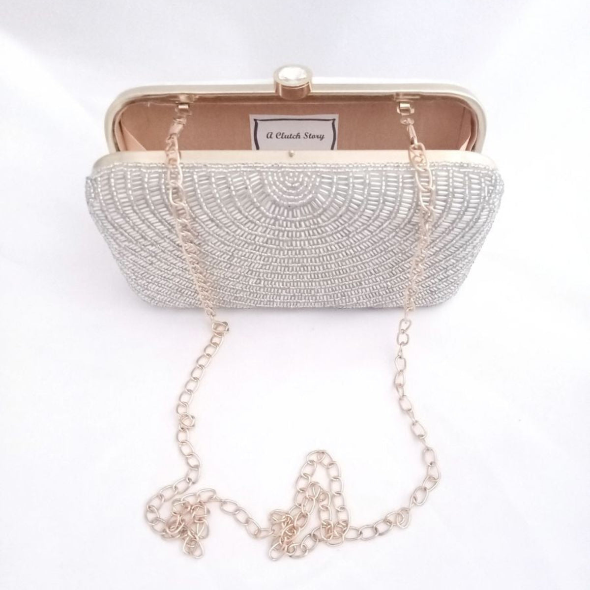 Silver cleopatra handembroidered clutch