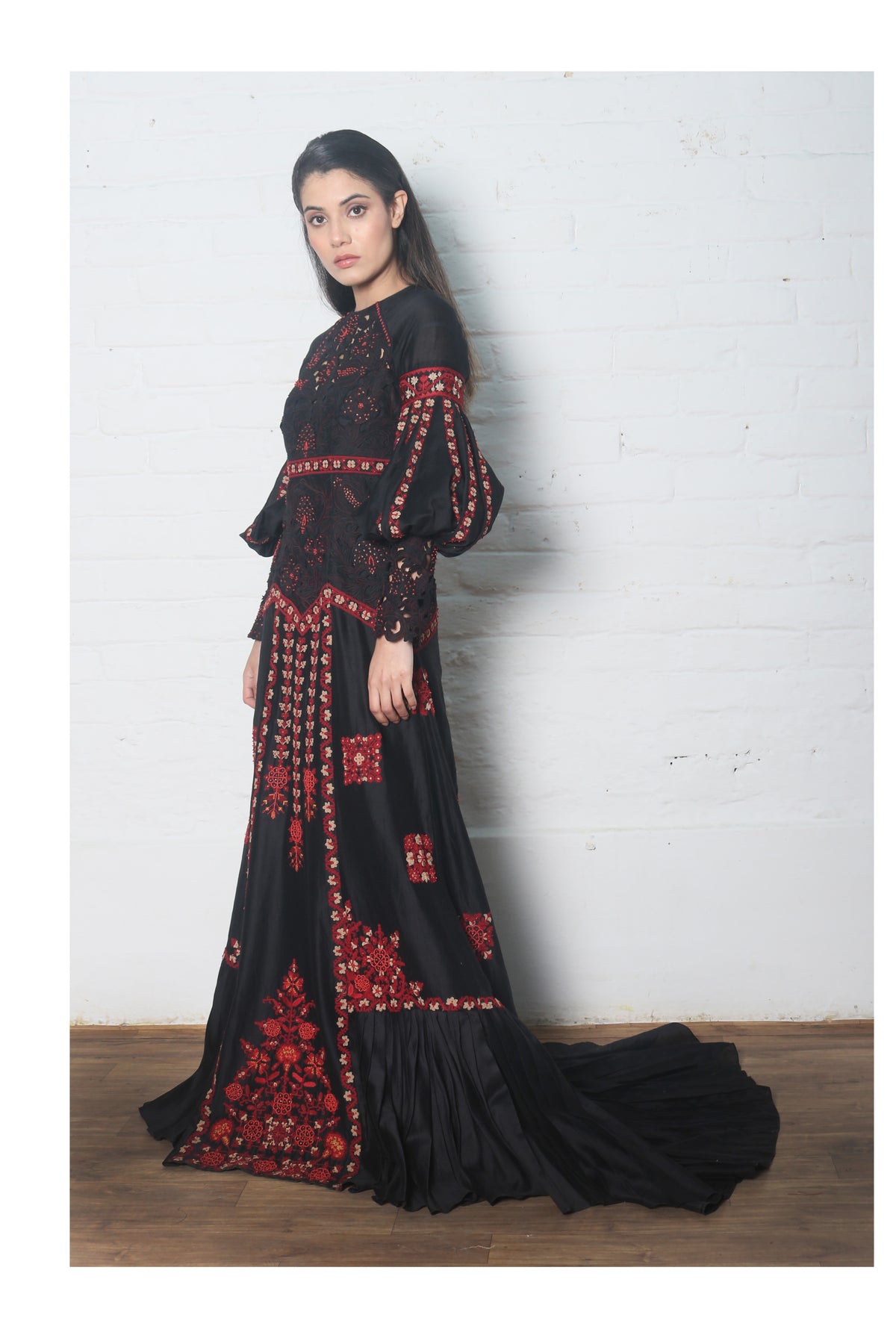 Black chanderi cutwork gown