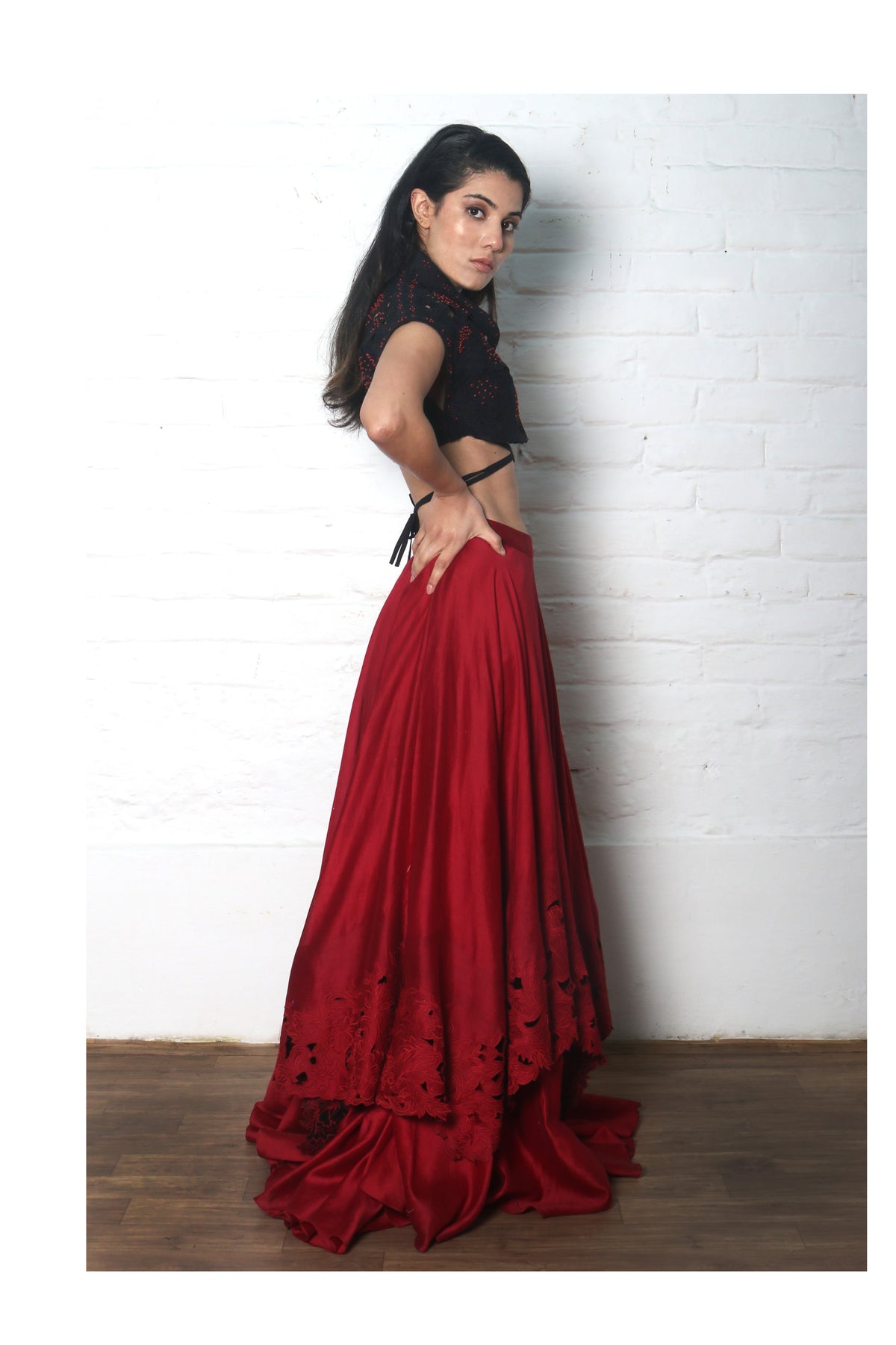 Red cutwork lehenga