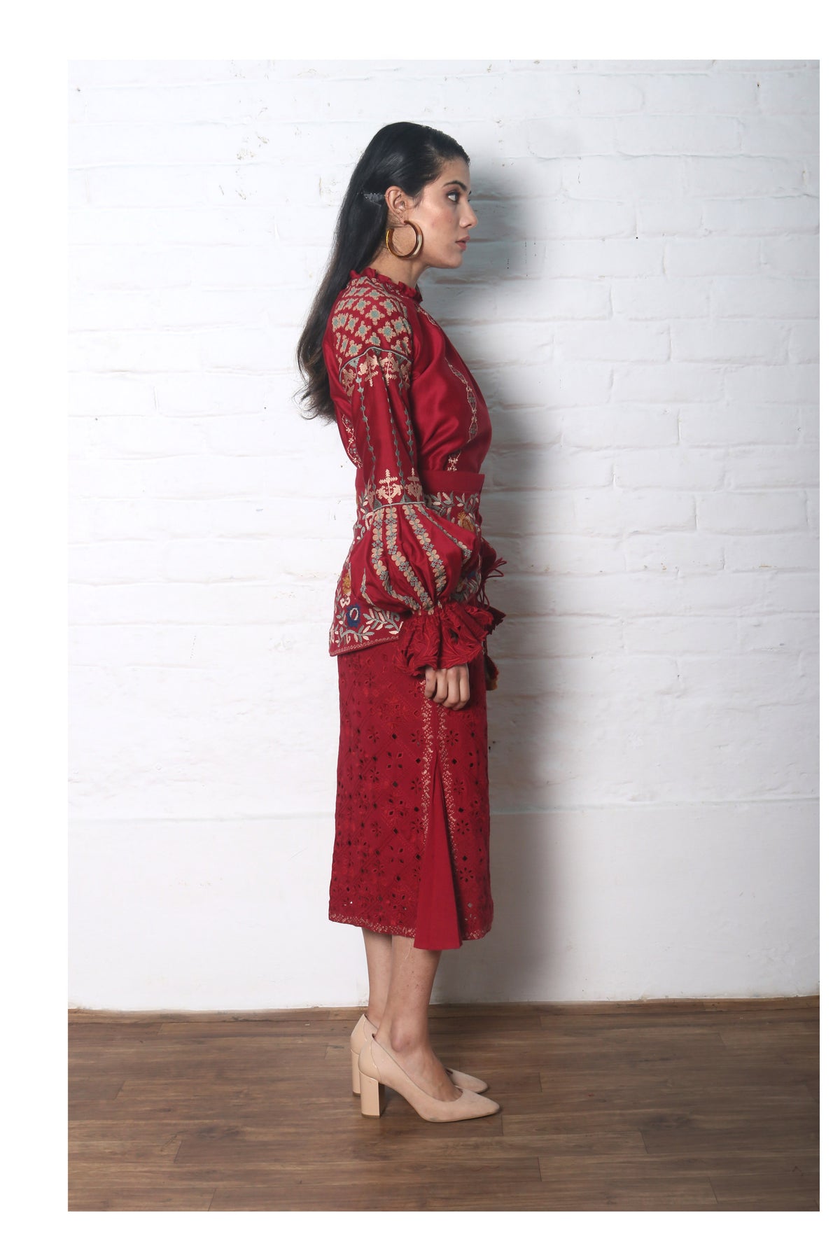 Red chanderi top