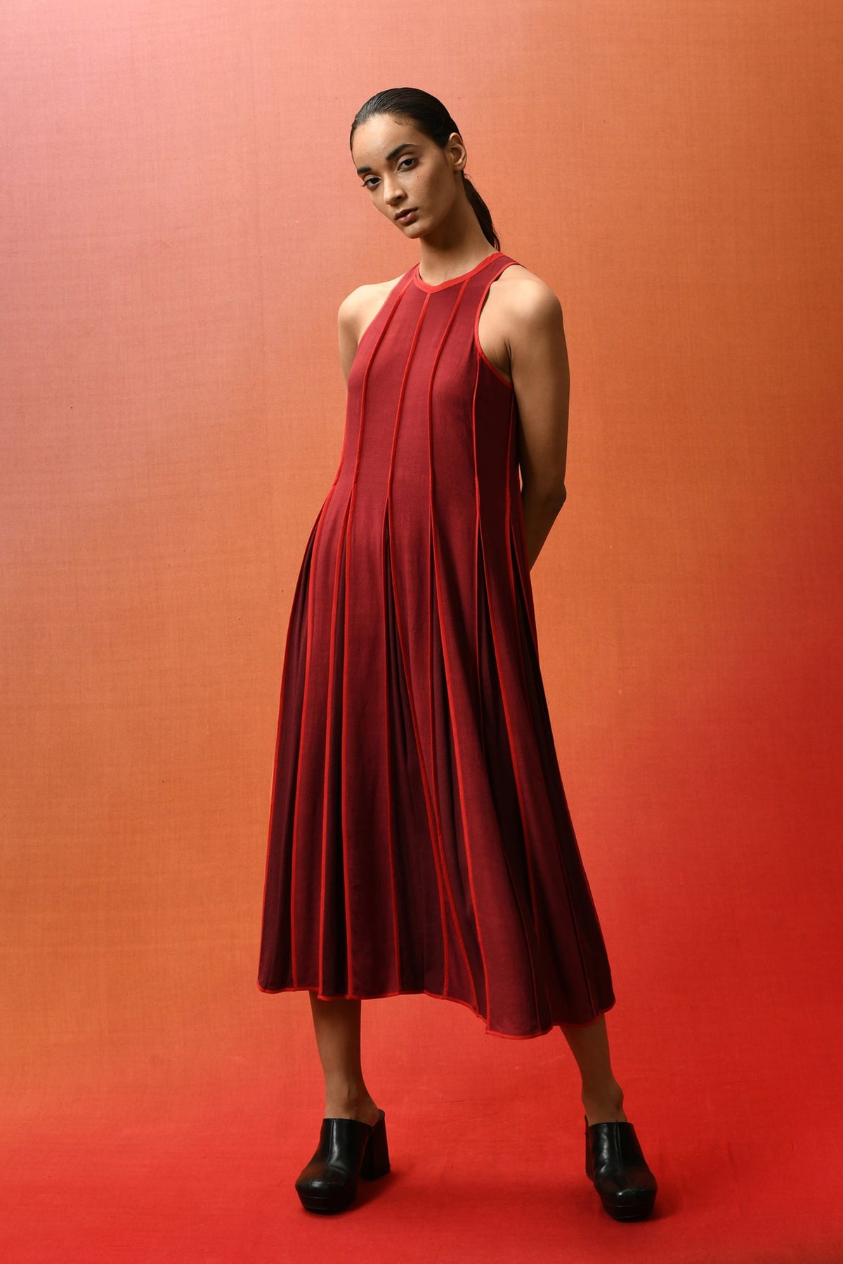 Halter Neck Dress With Pleats
