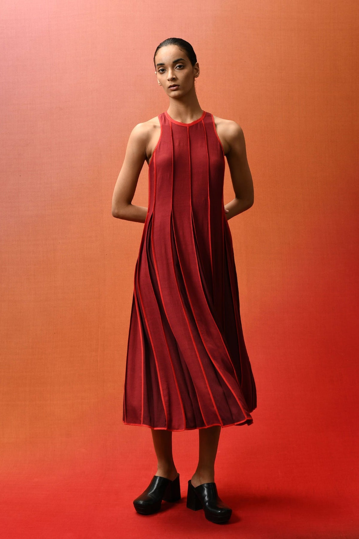 Halter Neck Dress With Pleats