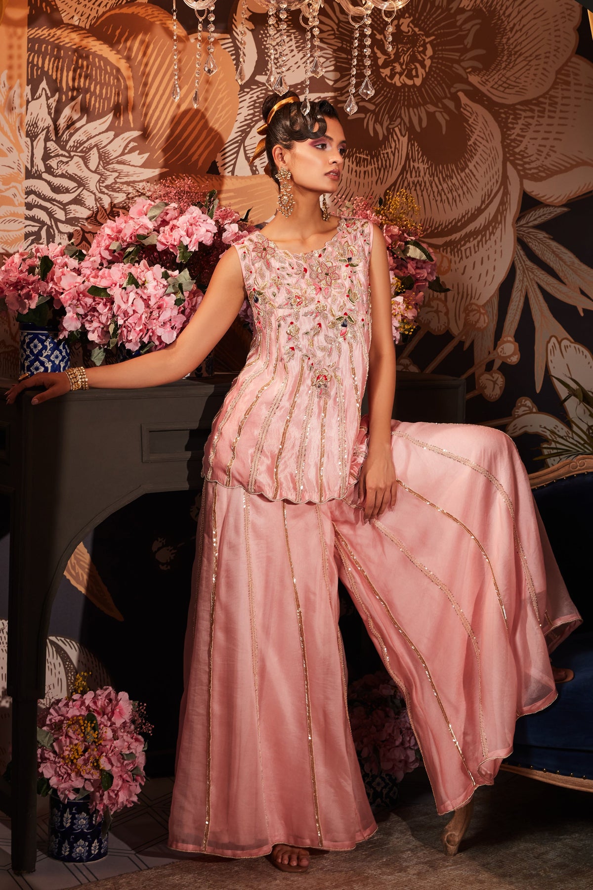Light Pink Silk Kurta Sharara Set