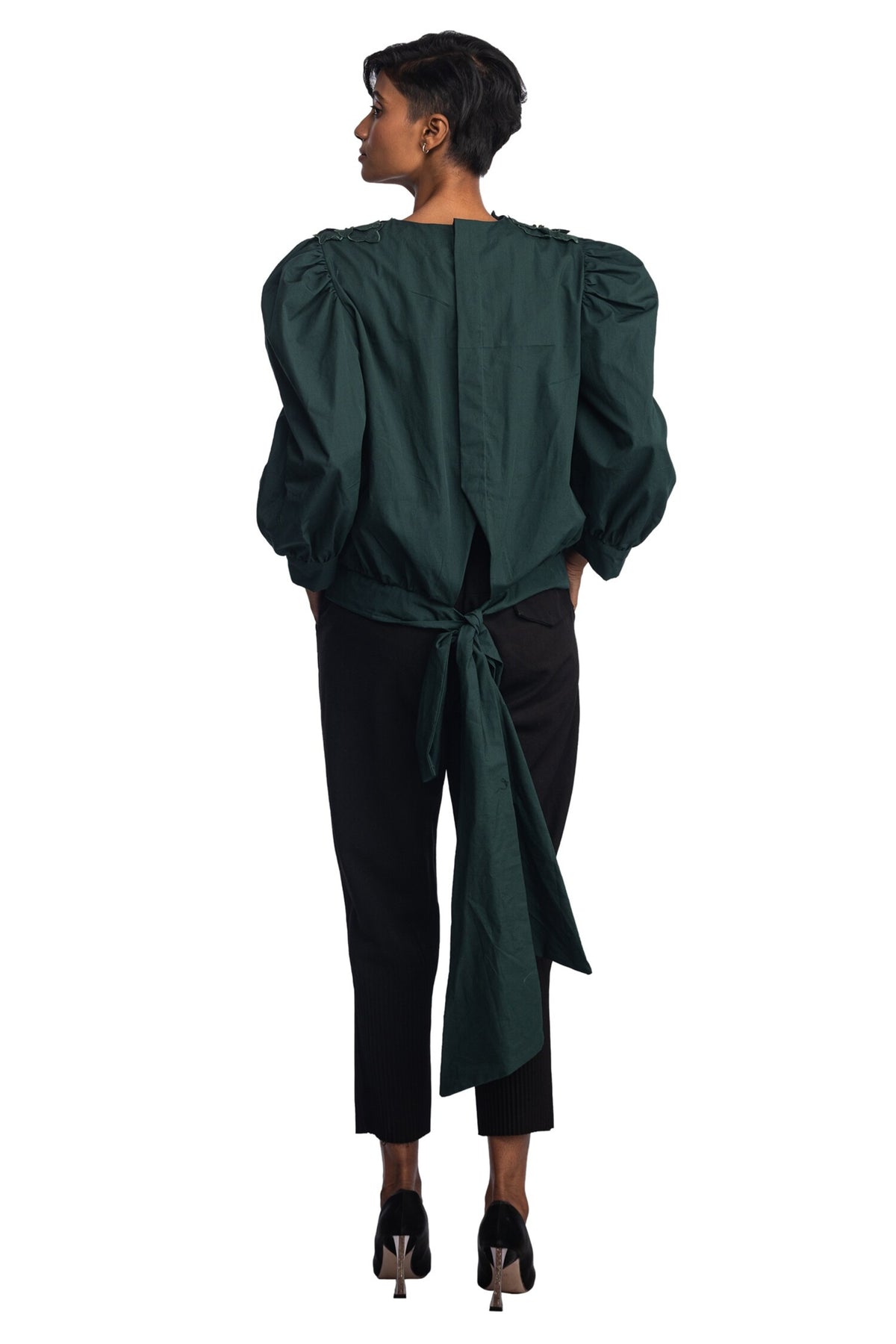Black turn back tie shirt