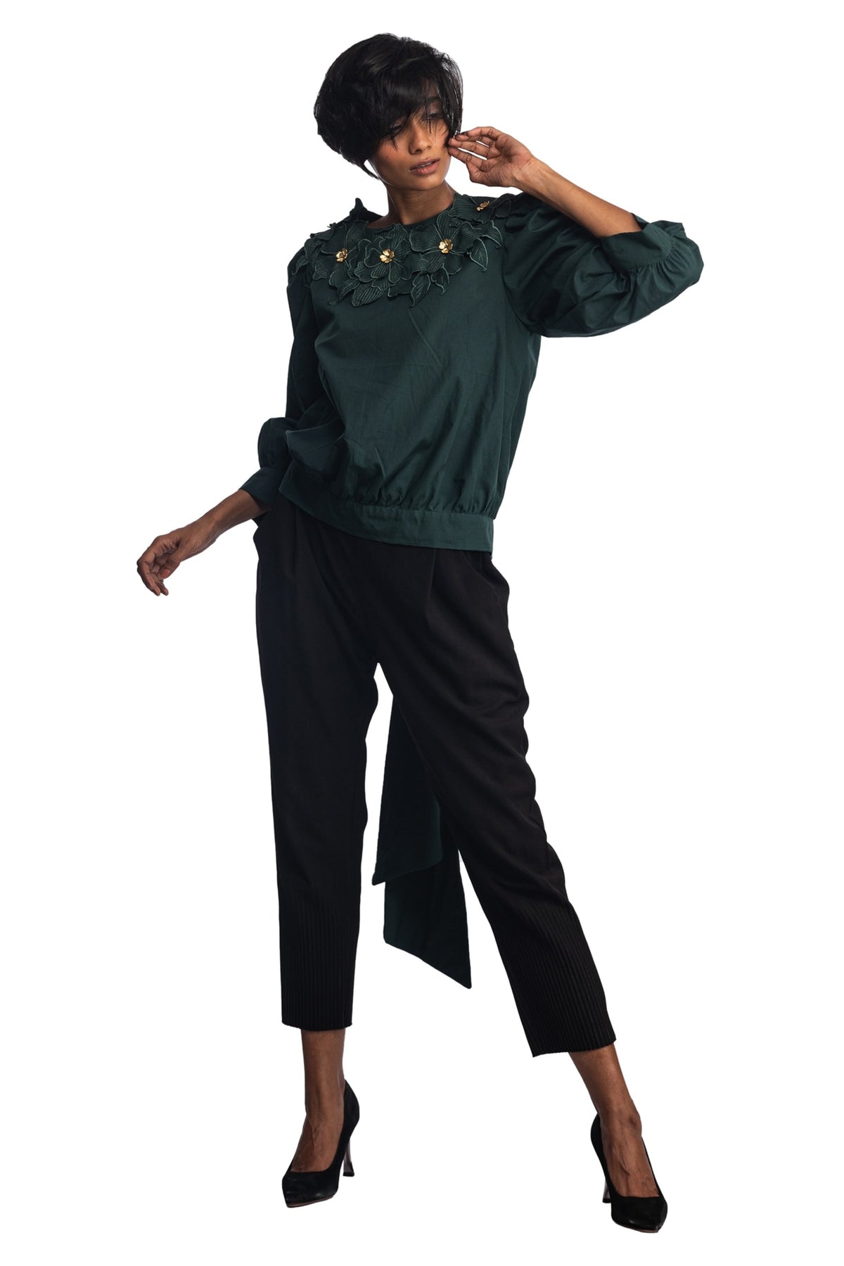 Black turn back tie shirt