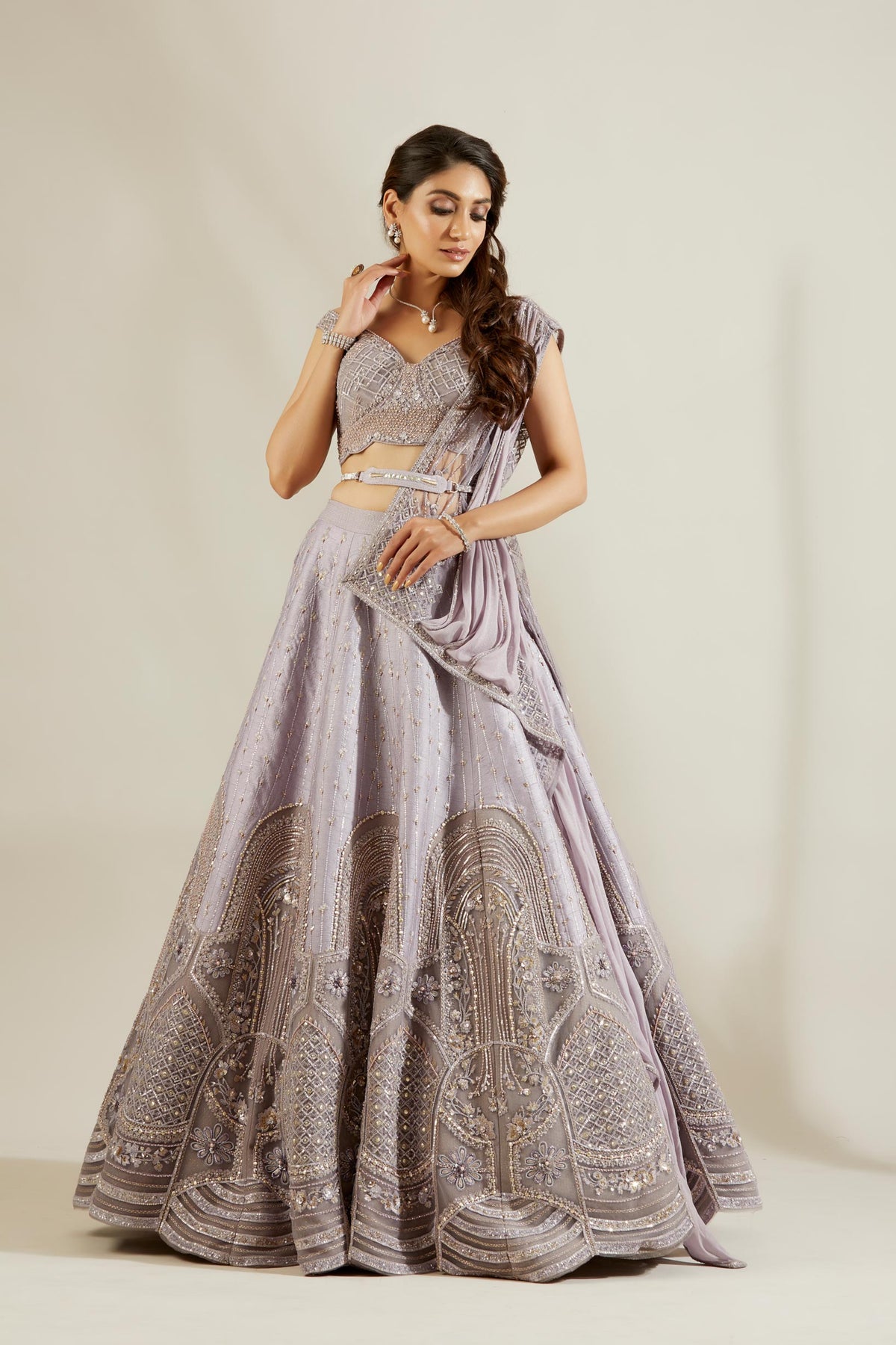 Lilac inticate lehenga