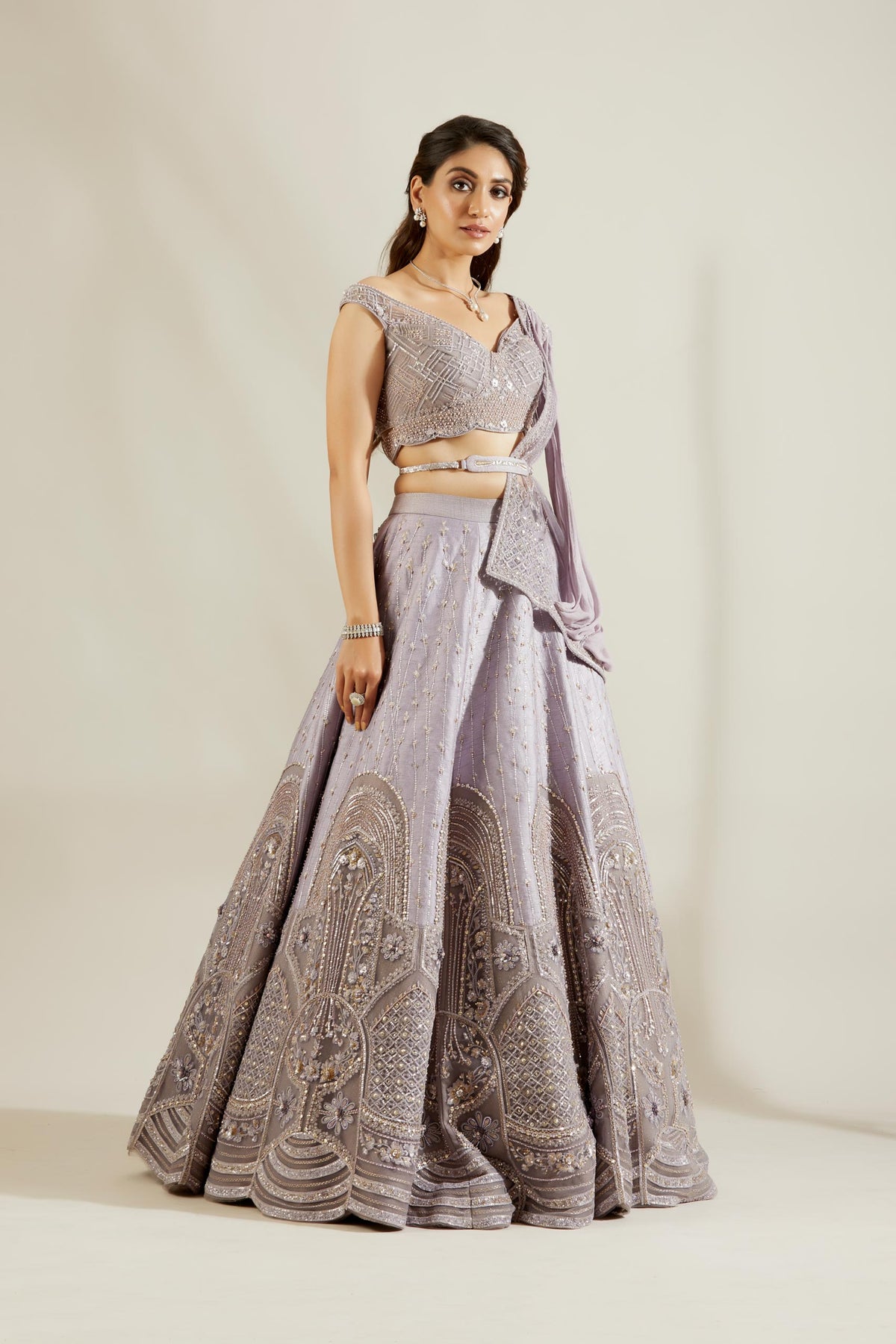 Lilac inticate lehenga