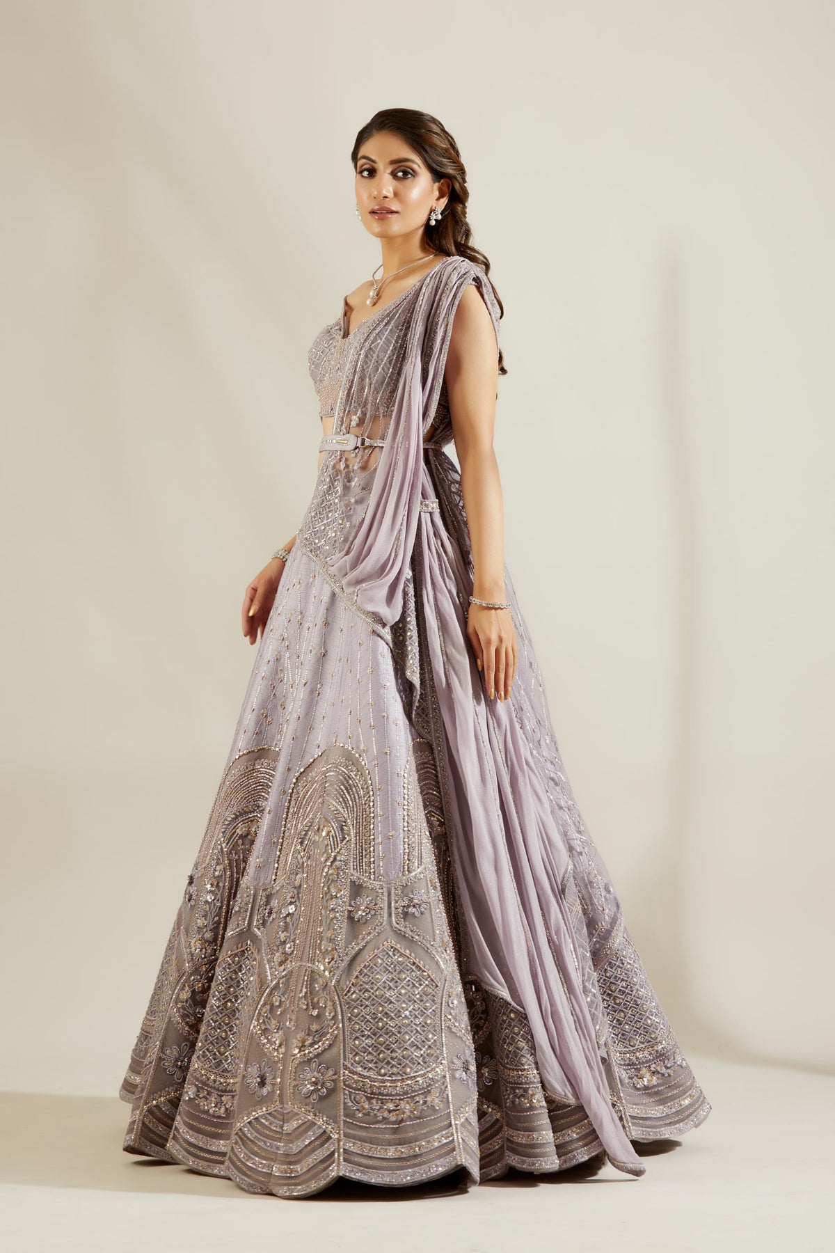 Lilac inticate lehenga