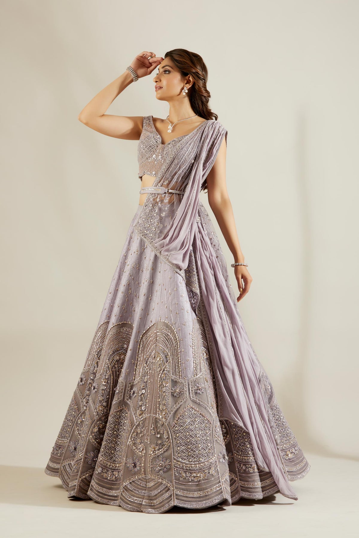 Lilac inticate lehenga